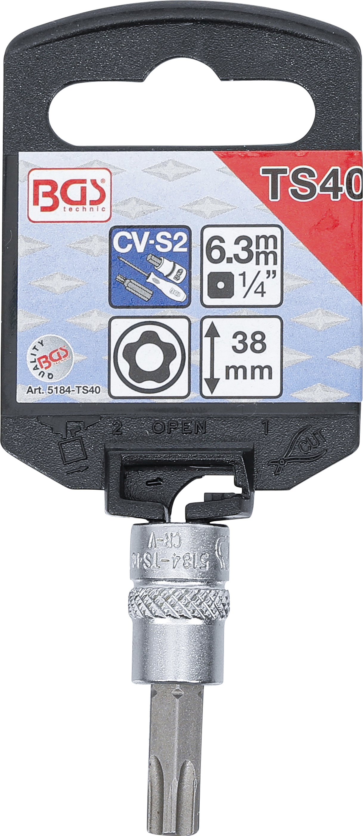 BGS Bit-Einsatz | Antrieb Innenvierkant 6,3 mm (1/4") | TS-Profil (für Torx Plus) mit Bohrung TS40