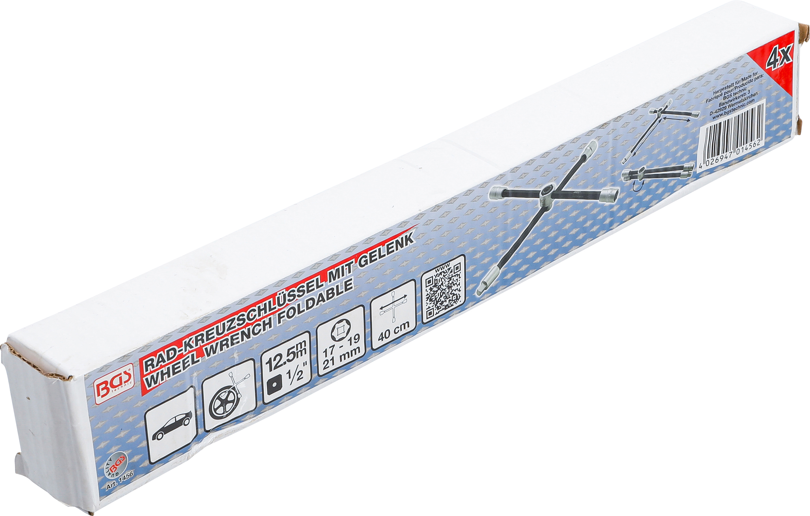 BGS Rad-Kreuzschlüssel mit Gelenk | für Pkw  | Vierkant | SW 17 x 19 x 21 x 12,5 mm (1/2")