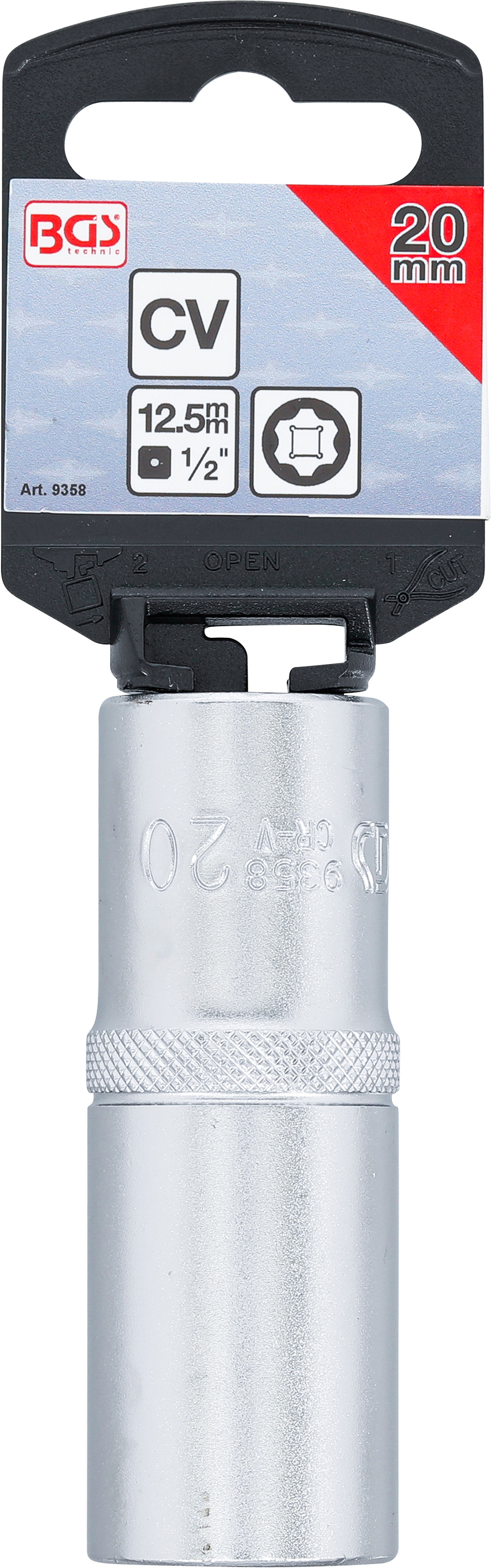 BGS Steckschlüssel-Einsatz Super Lock, tief | Antrieb Innenvierkant 12,5 mm (1/2") | SW 20 mm