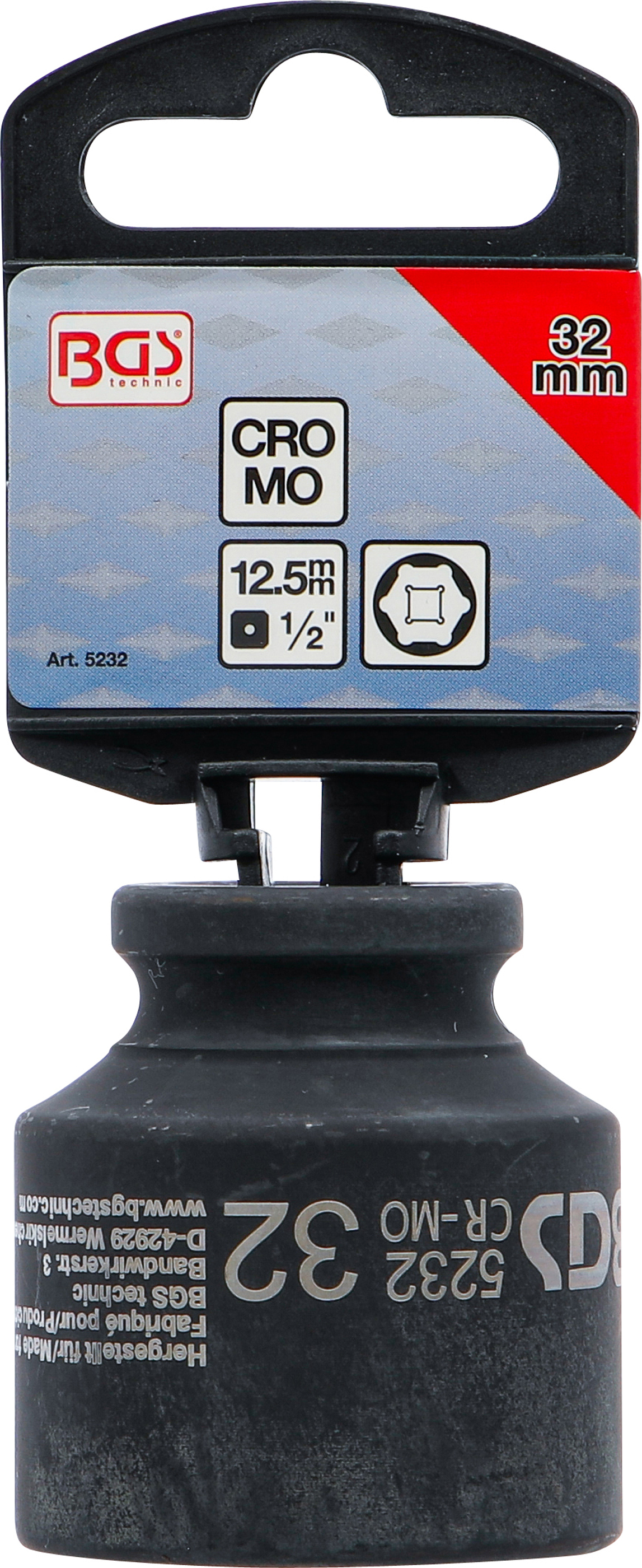 BGS Kraft-Steckschlüssel-Einsatz Sechskant | Antrieb Innenvierkant 12,5 mm (1/2") | SW 32 mm