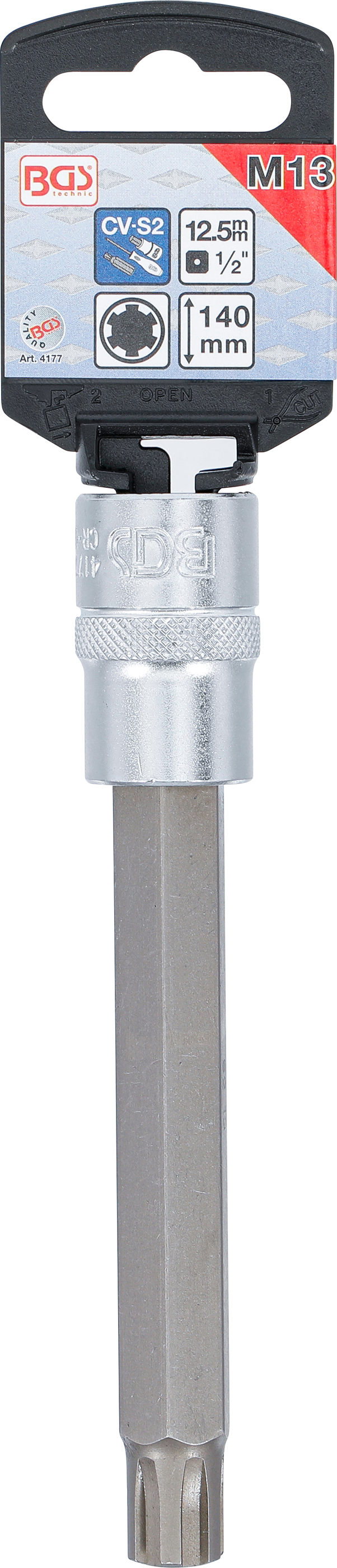 BGS Bit-Einsatz | Länge 140 mm | Antrieb Innenvierkant 12,5 mm (1/2") | Keil-Profil (für RIBE) M13