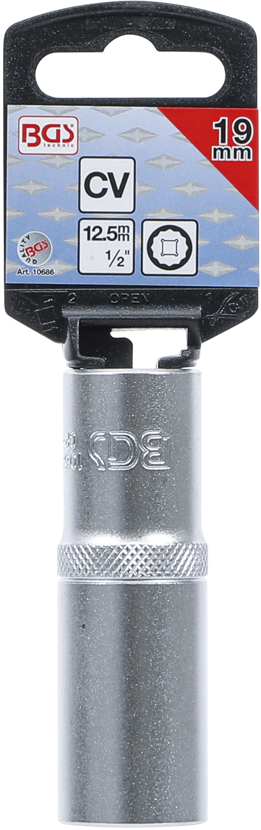 BGS Steckschlüssel-Einsatz Zwölfkant, tief | Antrieb Innenvierkant 12,5 mm (1/2") | SW 19 mm