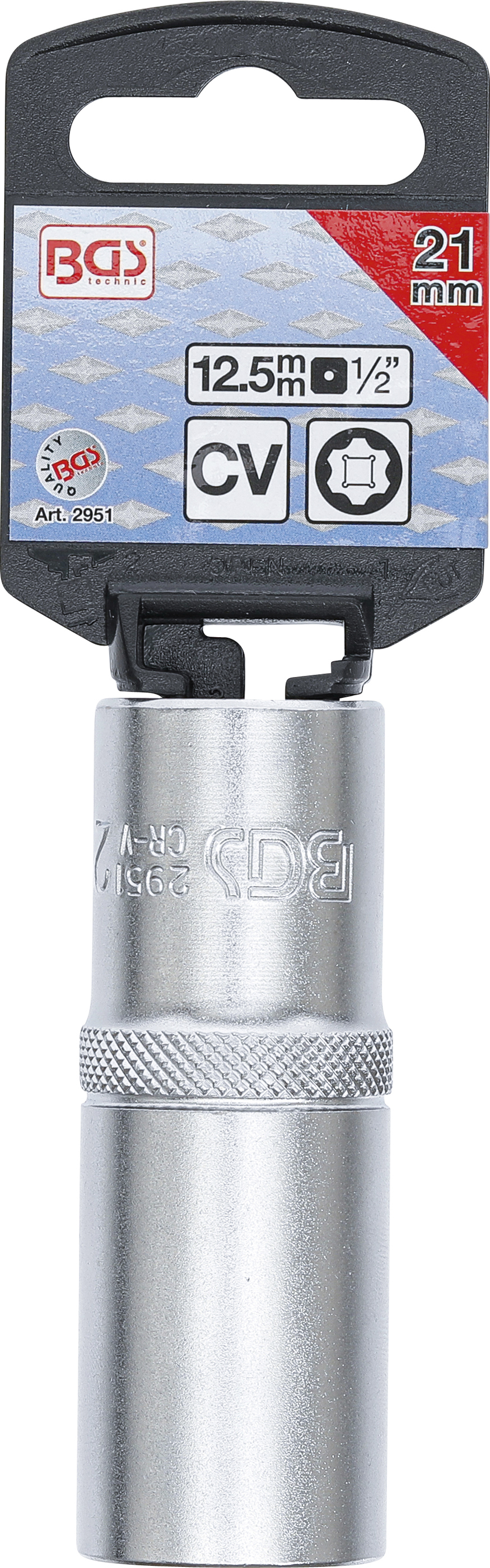 BGS Steckschlüssel-Einsatz Super Lock, tief | Antrieb Innenvierkant 12,5 mm (1/2") | SW 21 mm