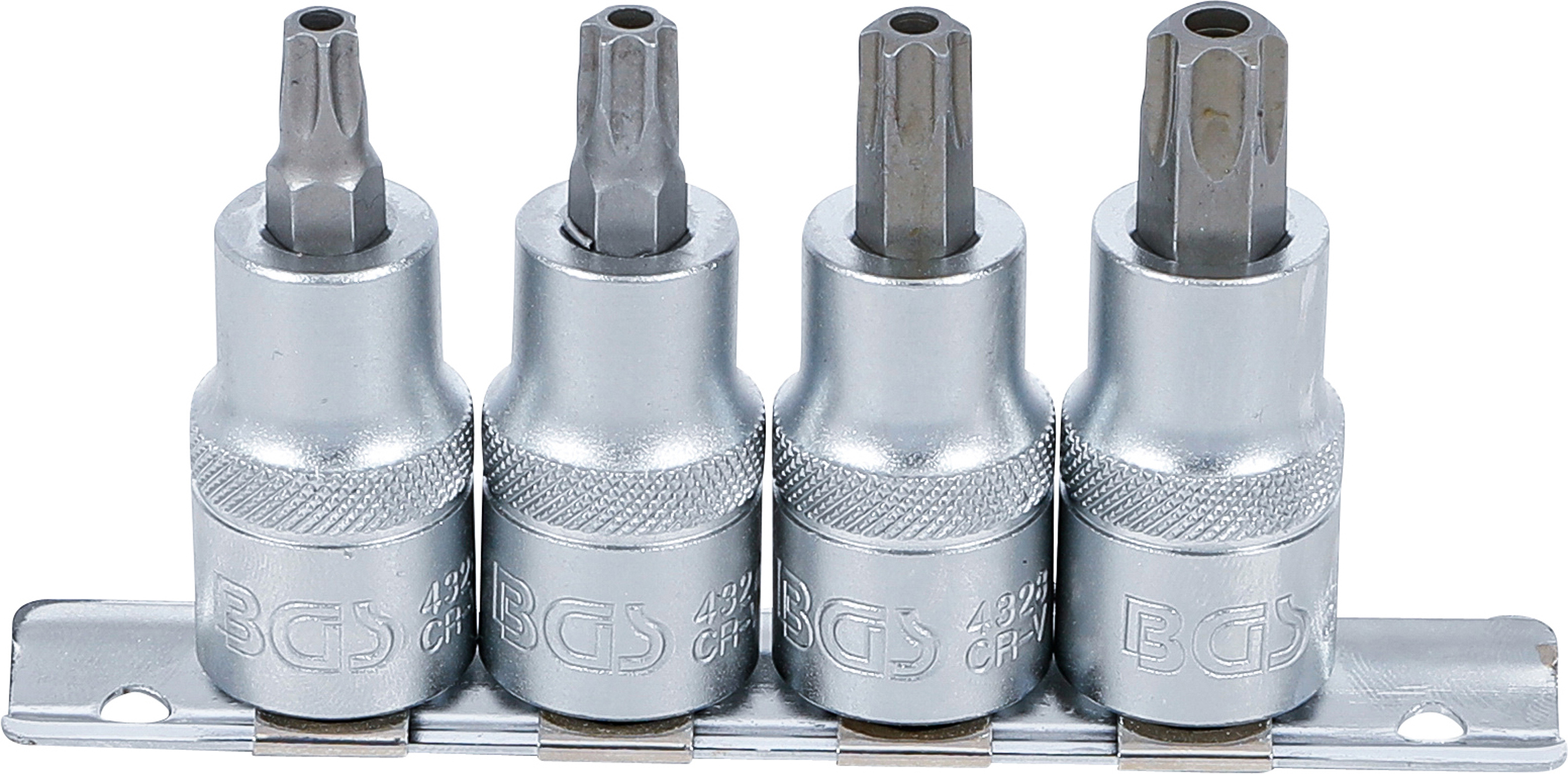 BGS Bit-Einsatz-Satz | Antrieb Innenvierkant 12,5 mm (1/2") | T-Profil (für Torx) mit Bohrung T40 - T55 | 4-tlg.