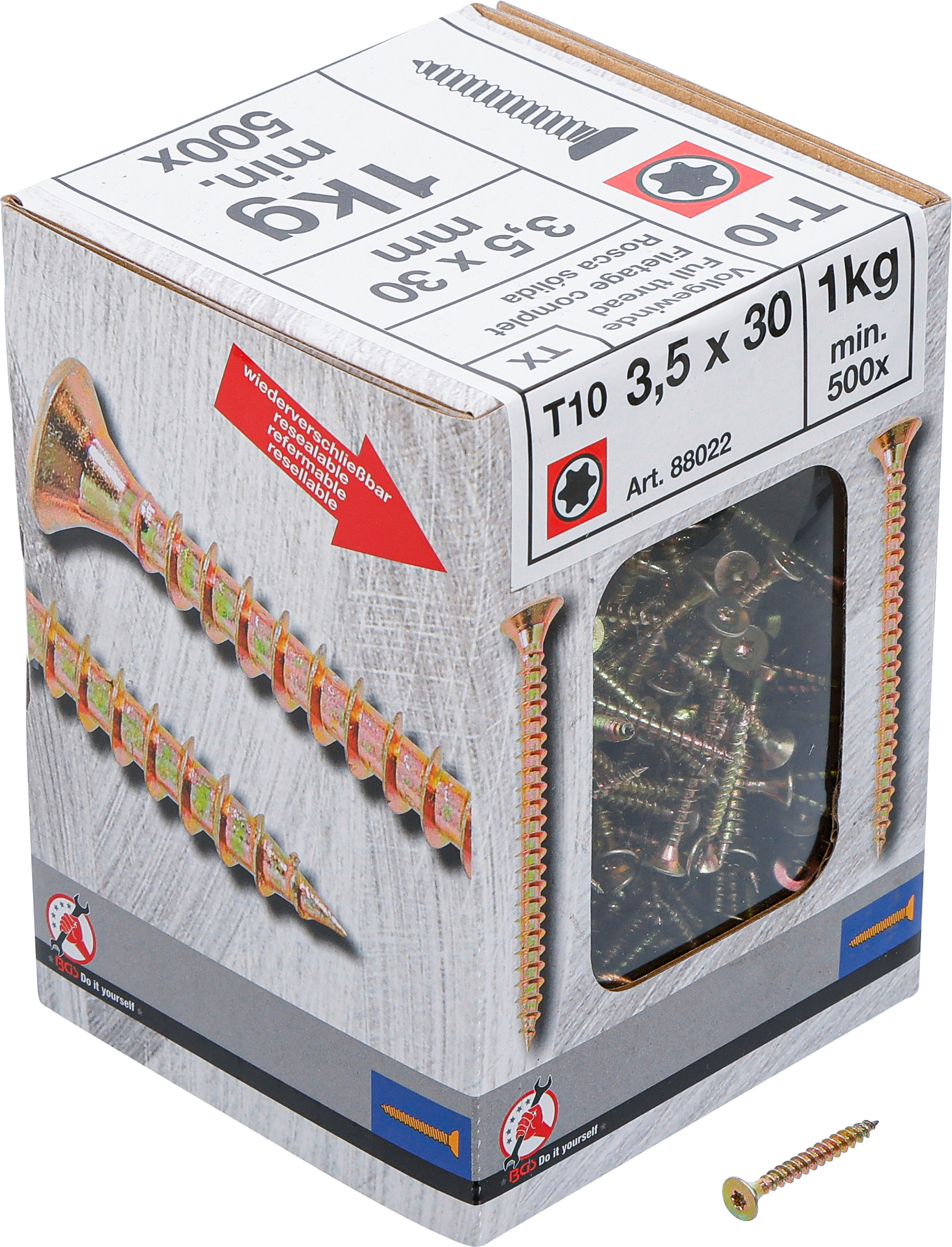 BGS Mehrzweckschrauben | T-Profil ( für Torx) T10 | 3,5 x 30 mm | 1 kg / 500 Stück
