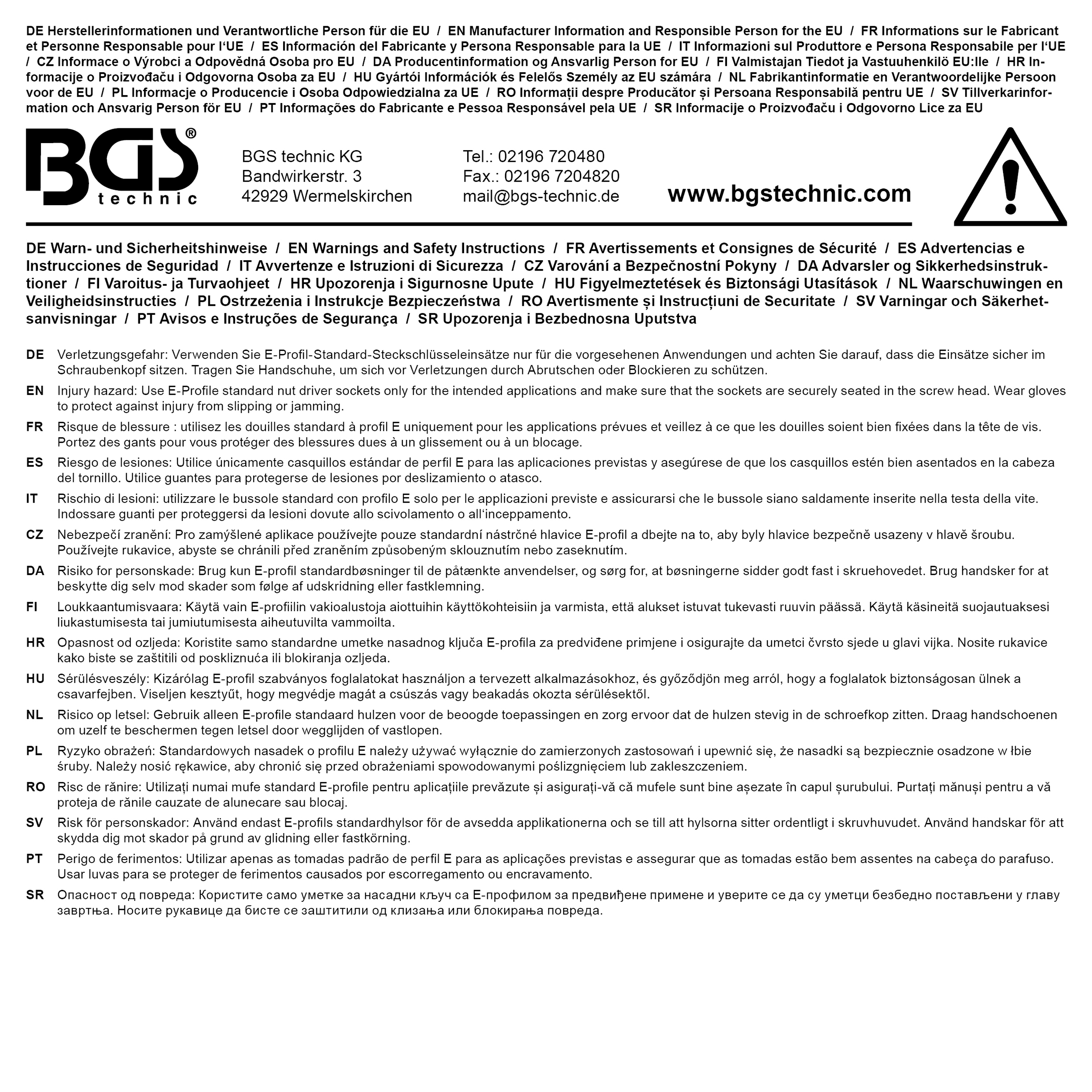 BGS Steckschlüssel-Einsatz E-Profil | Antrieb Innenvierkant 12,5 mm (1/2") | SW E16