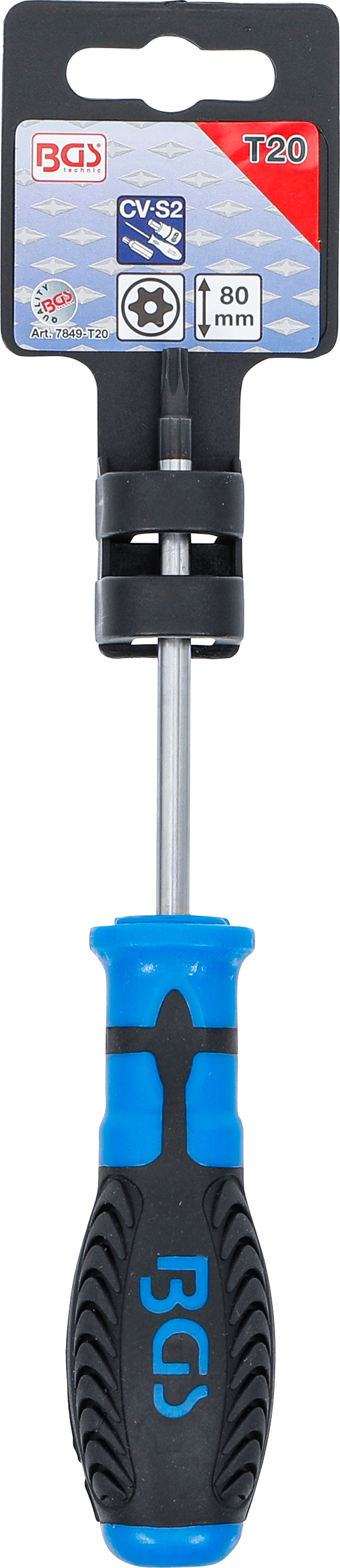 BGS Schraubendreher | T-Profil (für Torx) mit Bohrung T20 | Klingenlänge 80 mm