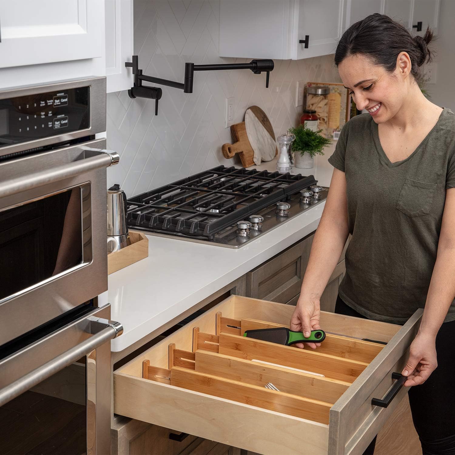 Wa-Very Bambus Küche Schublade Teiler Schubladen-Organisatoren Erweiterbare Schubladen-Teiler Holz Schreibtisch Schublade Organisatoren, Fach Organize