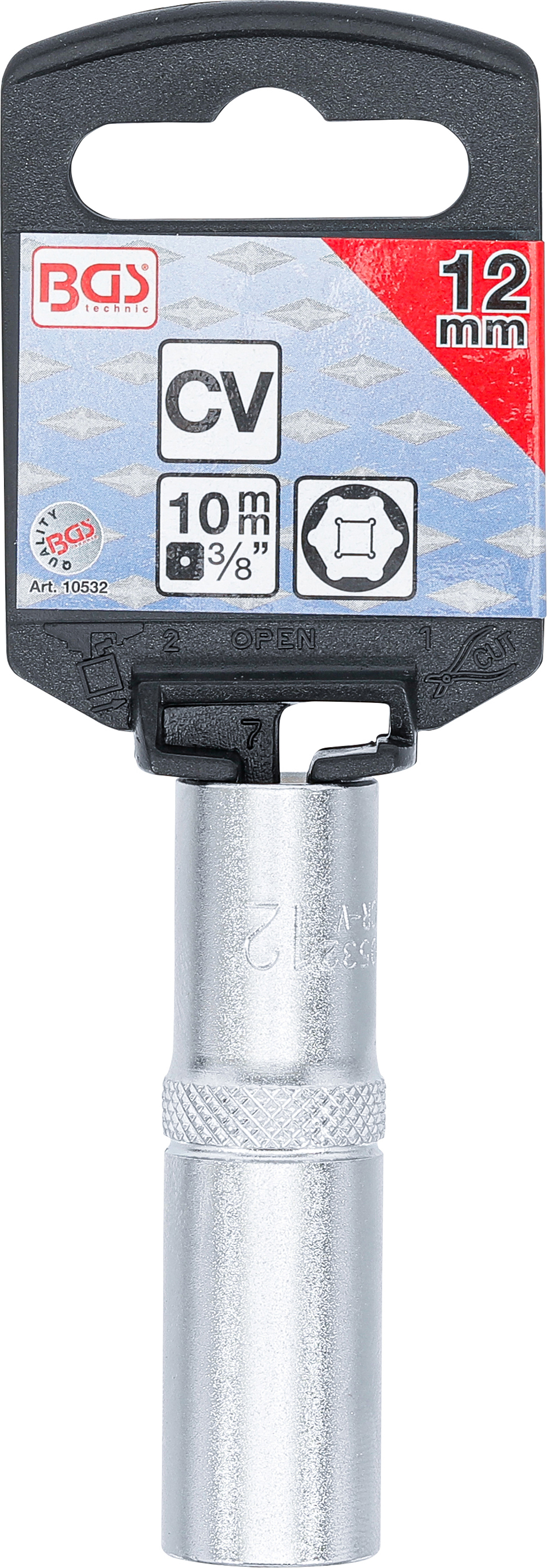 BGS Steckschlüssel-Einsatz Sechskant, tief | Antrieb Innenvierkant 10 mm (3/8") | SW 12 mm