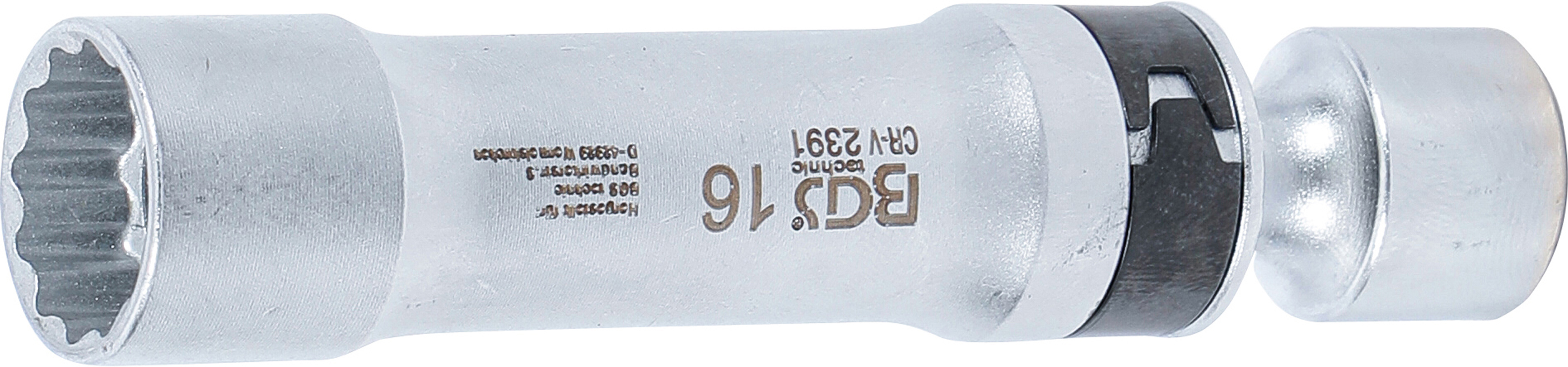 BGS Zündkerzen-Gelenkeinsatz Zwölfkant mit Haltefeder | Antrieb Innenvierkant 10 mm (3/8") | SW 16 mm