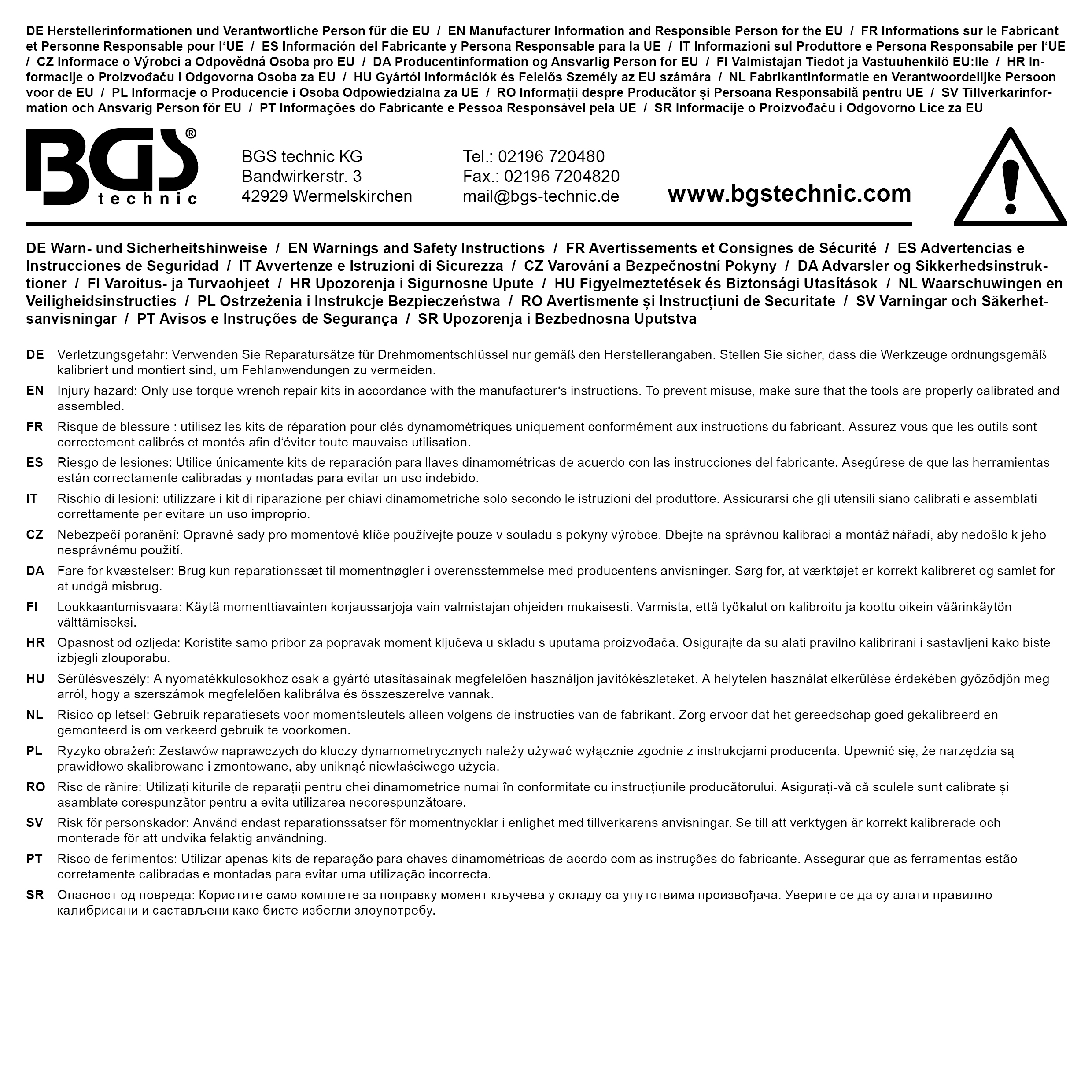 BGS Reparatursatz für Drehmomentschlüssel | für Art. 970