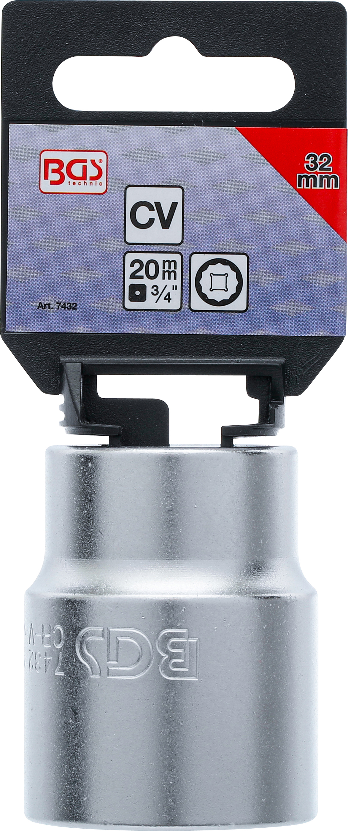 BGS Steckschlüssel-Einsatz Zwölfkant | Antrieb Innenvierkant 20 mm (3/4") | SW 32 mm