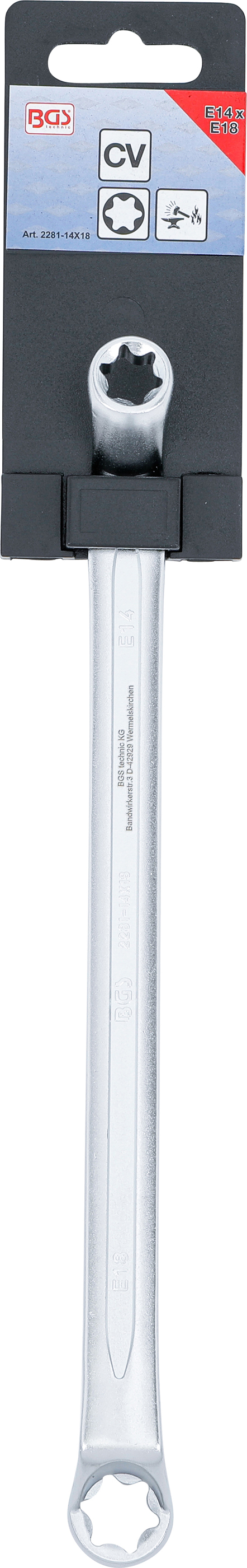 BGS Doppel-Ringschlüssel mit E-Profil-Ringköpfen | gekröpft | SW E14 x E18