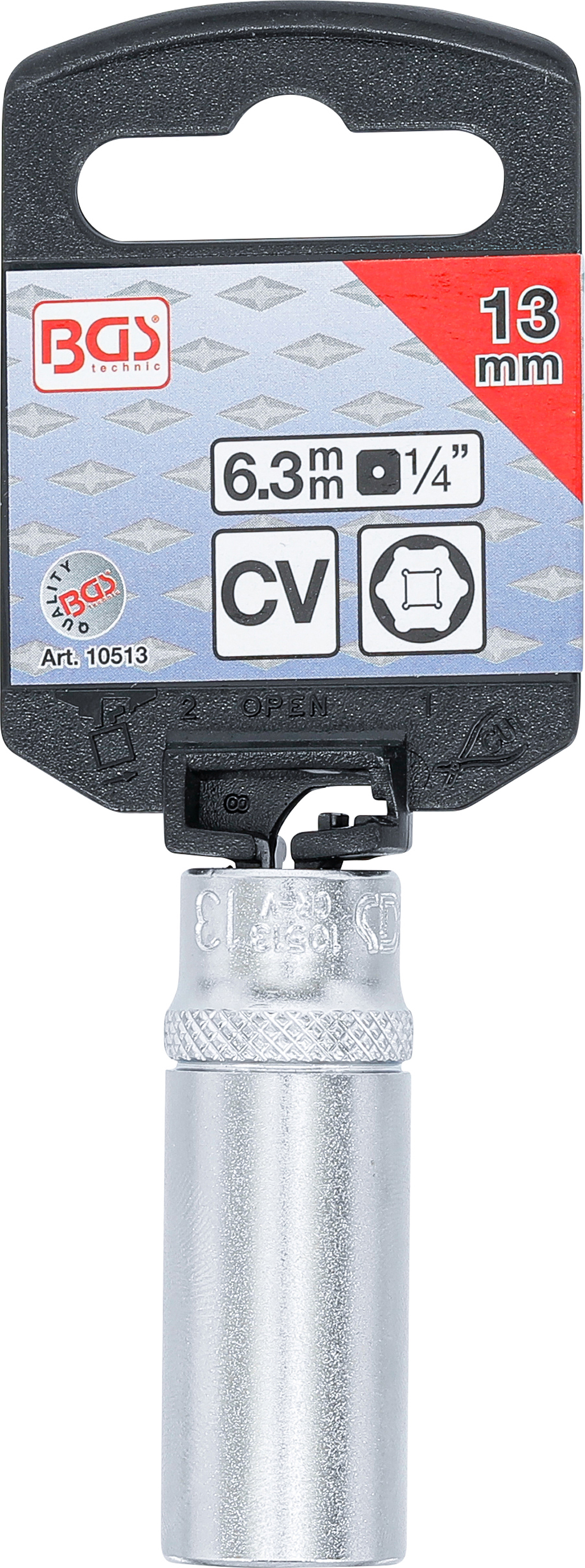 BGS Steckschlüssel-Einsatz Sechskant, tief | Antrieb Innenvierkant 6,3 mm (1/4") | SW 13 mm