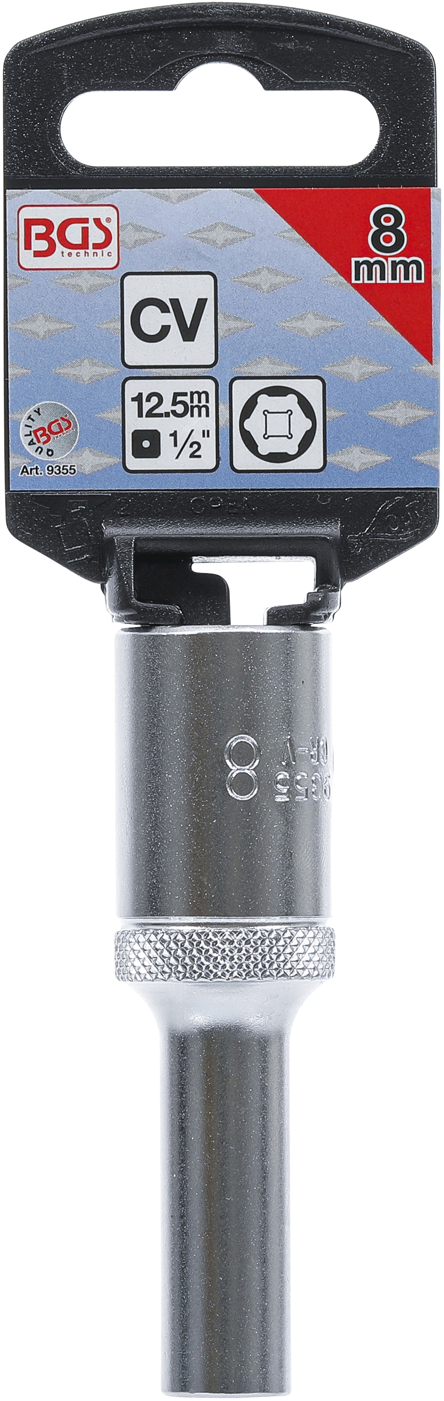 BGS Steckschlüssel-Einsatz Sechskant, tief | Antrieb Innenvierkant 12,5 mm (1/2") | SW 8 mm