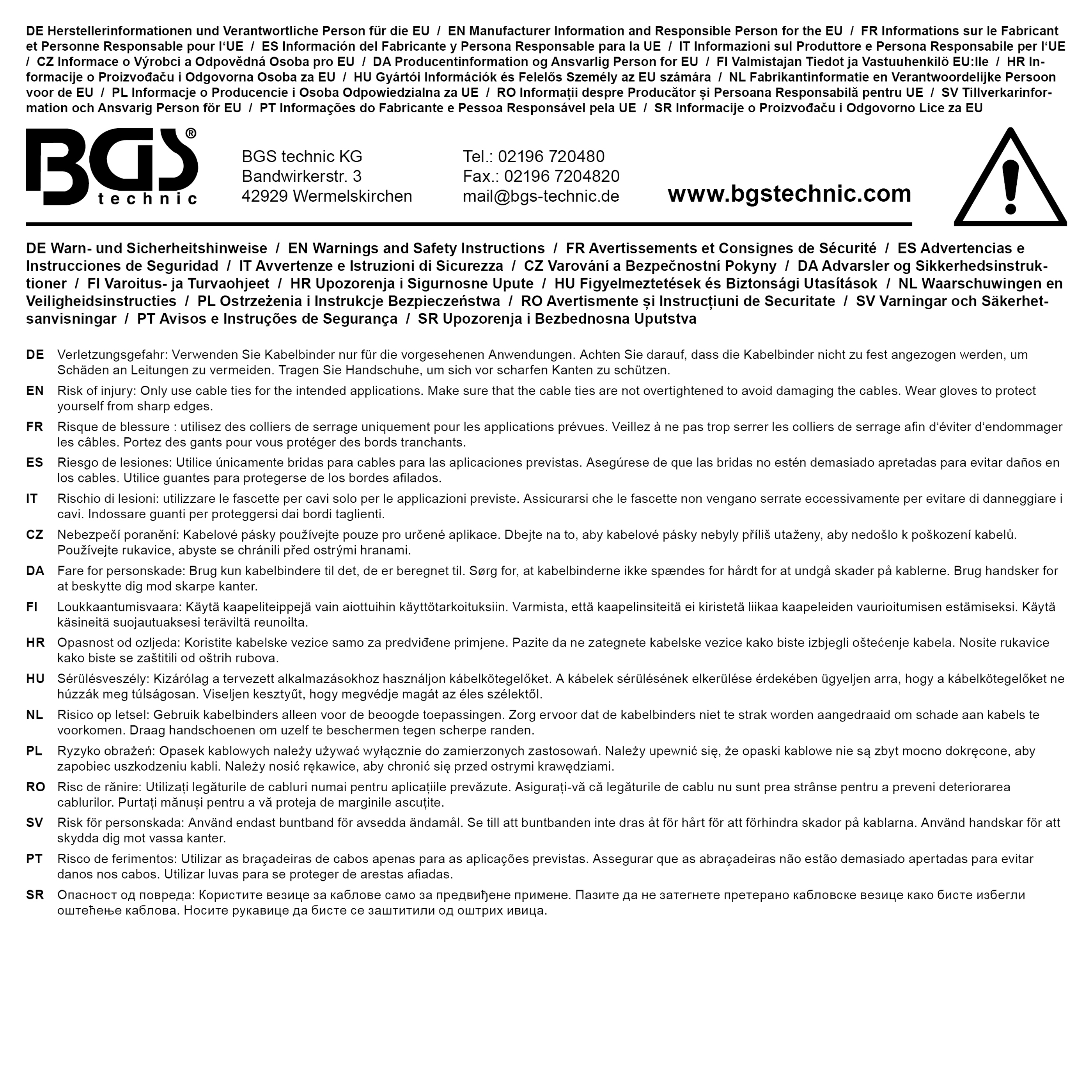 BGS Kabelbinder-Sortiment | weiß | 8,0 x 400 mm | 30-tlg.
