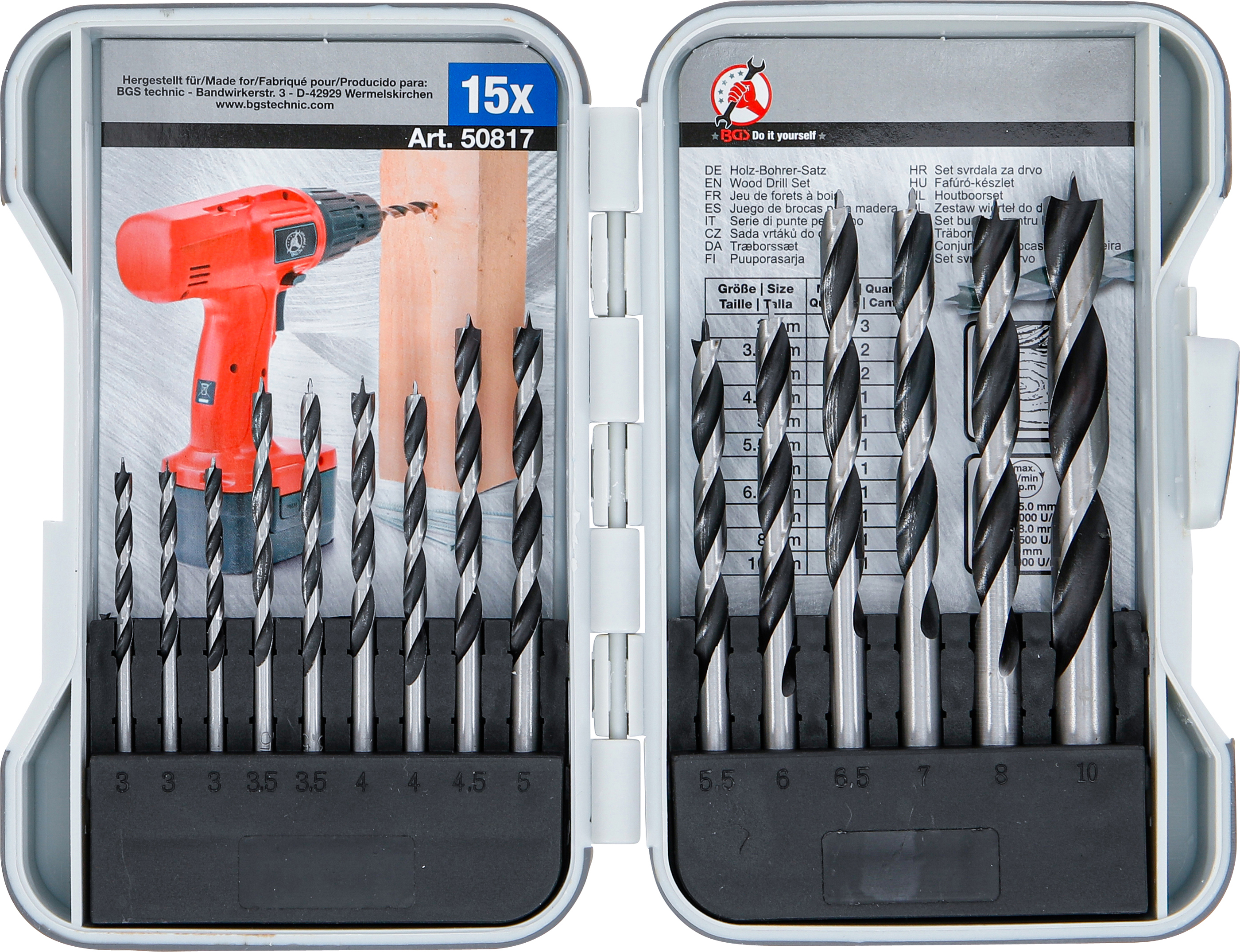 BGS Holz-Bohrer-Satz | 3 - 10 mm | 15-tlg.