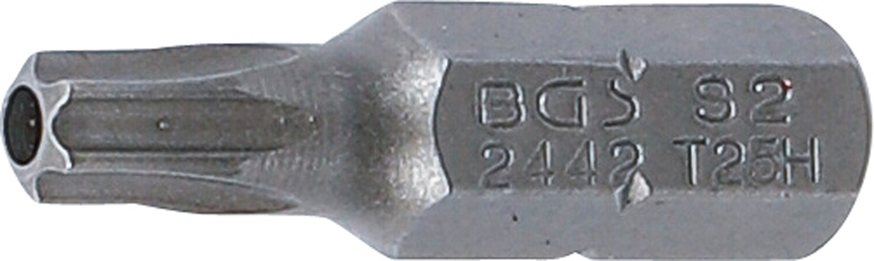 BGS Bit | Länge 25 mm | Antrieb Außensechskant 6,3 mm (1/4") | T-Profil (für Torx) mit Bohrung T25