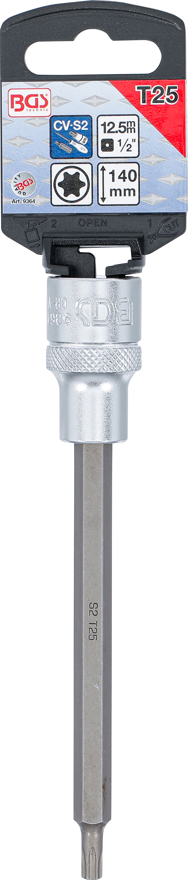 BGS Bit-Einsatz | Länge 140 mm | Antrieb Innenvierkant 12,5 mm (1/2") | T-Profil (für Torx) T25