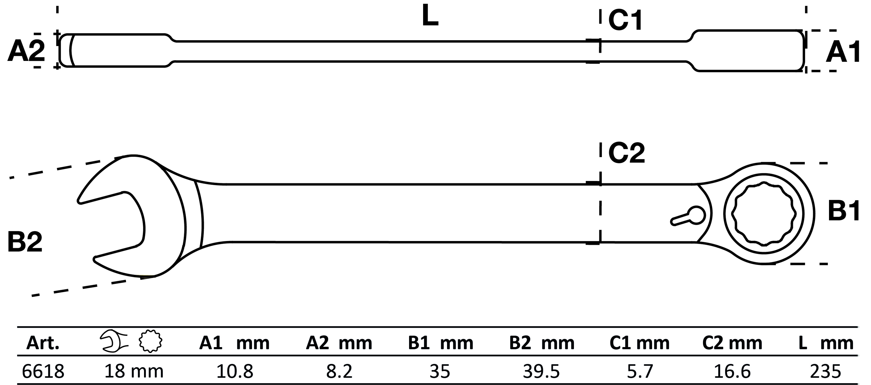 BGS Ratschenring-Maulschlüssel | umschaltbar | SW 18 mm
