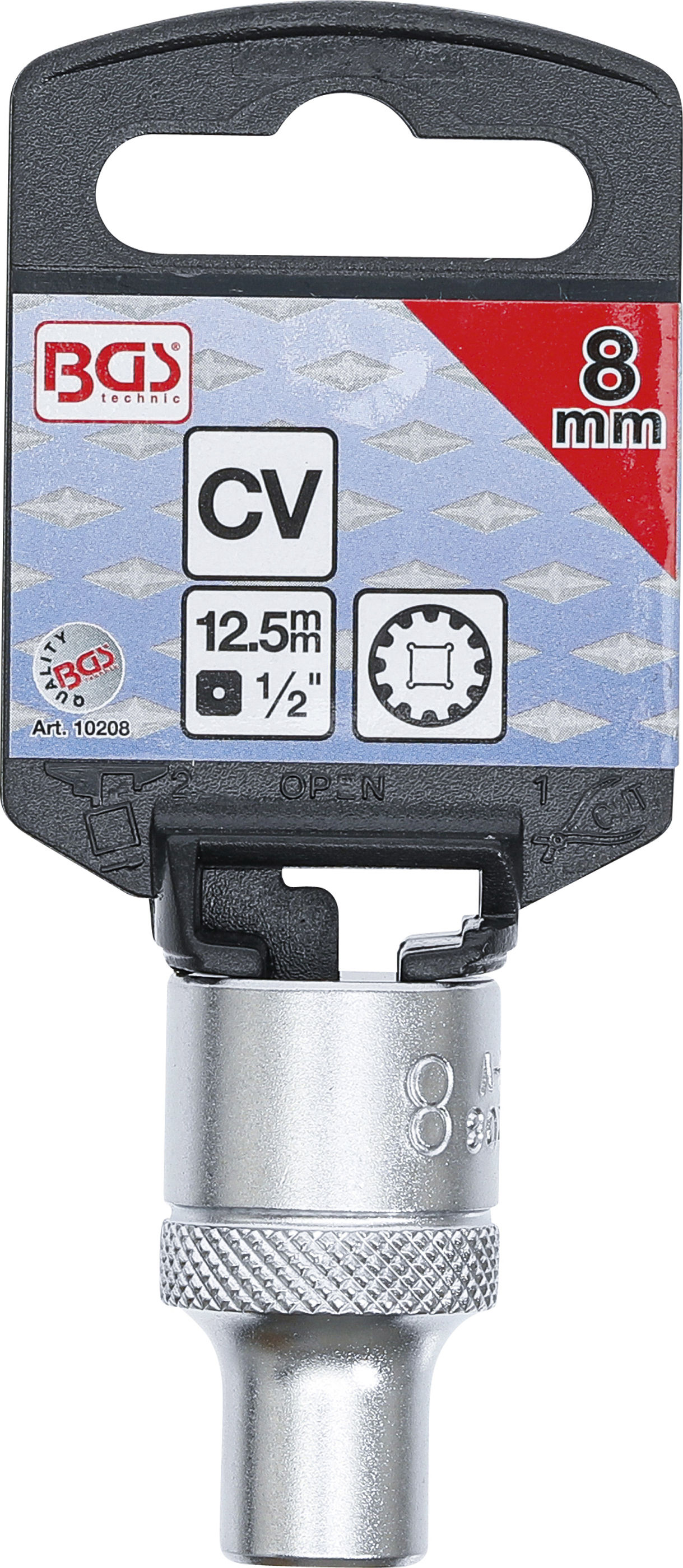 BGS Steckschlüssel-Einsatz Gear Lock | Antrieb Innenvierkant 12,5 mm (1/2") | SW 8 mm