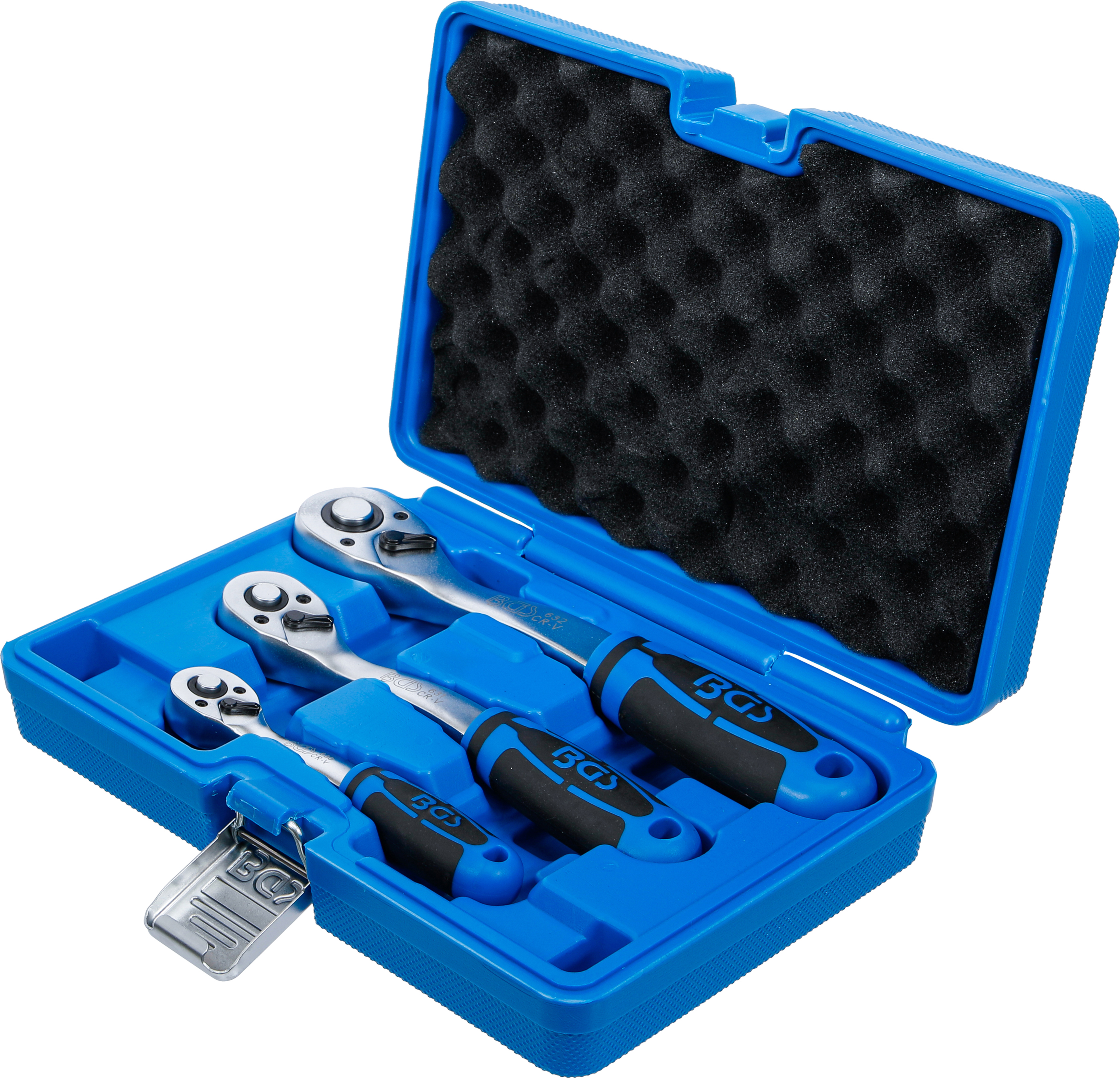 BGS Umschaltknarren-Satz | feinverzahnt | Abtrieb Außenvierkant 6,3 mm (1/4") - 10 mm (3/8") - 12,5 mm (1/2") | 3-tlg.