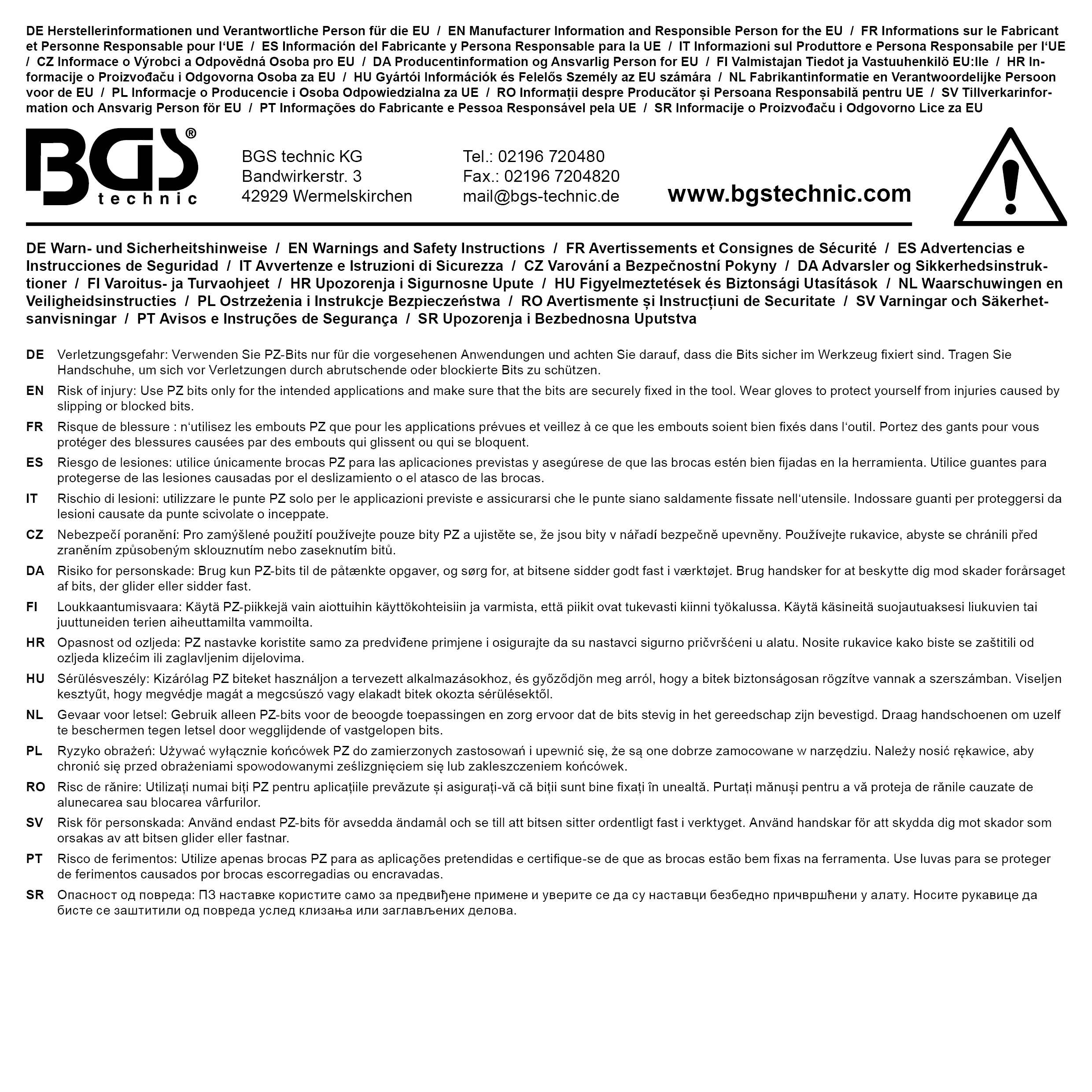 BGS Bit-Einsatz | Antrieb Innenvierkant 6,3 mm (1/4") | Kreuzschlitz PZ1