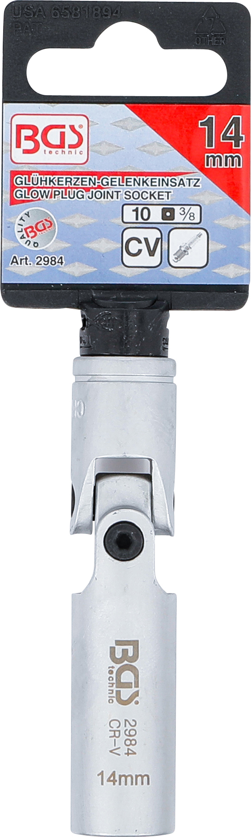 BGS Glühkerzen-Gelenk-Einsatz Sechskant | Antrieb Innenvierkant 10 mm (3/8") | SW 14 mm