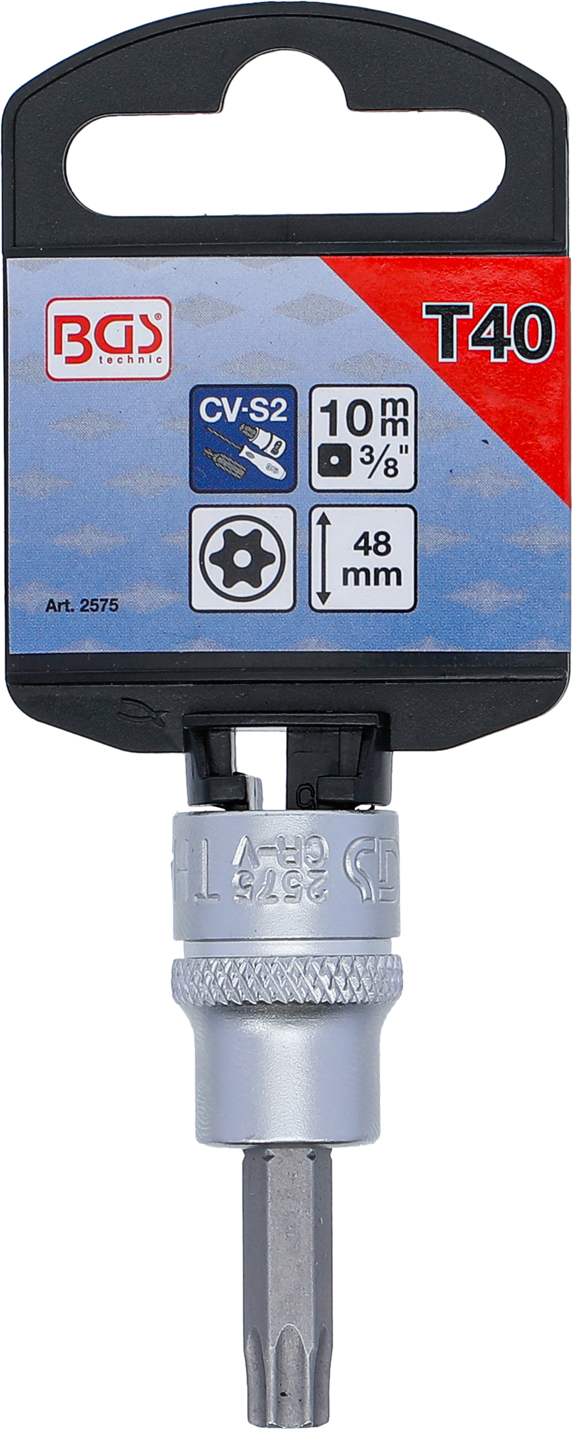 BGS Bit-Einsatz | Antrieb Innenvierkant 10 mm (3/8") | T-Profil (für Torx) mit Bohrung T40