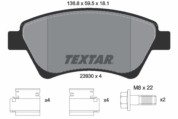 Bremsbelagsatz, Scheibenbremse “TEXTAR 136,8 mm, 59,5 mm, 18,1 mm”