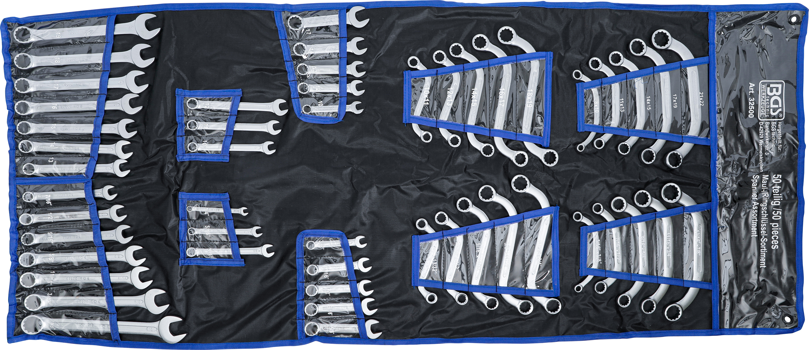 BGS Maul-/Ringschlüsselsortiment | Zollgrößen / metrisch | 50-tlg.