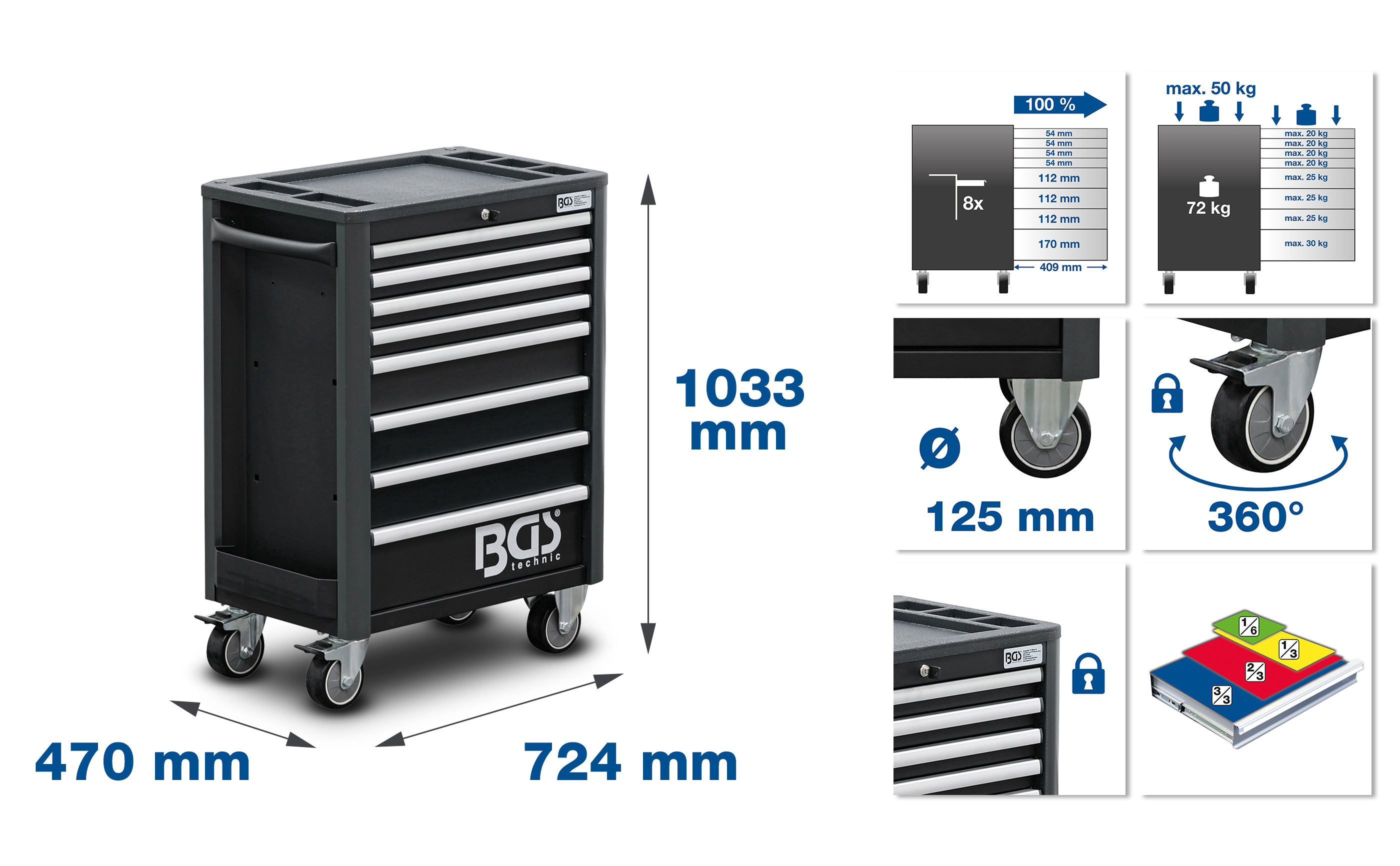 BGS Werkstattwagen Profi Exclusive | 8 Schubladen | mit 259 Werkzeugen