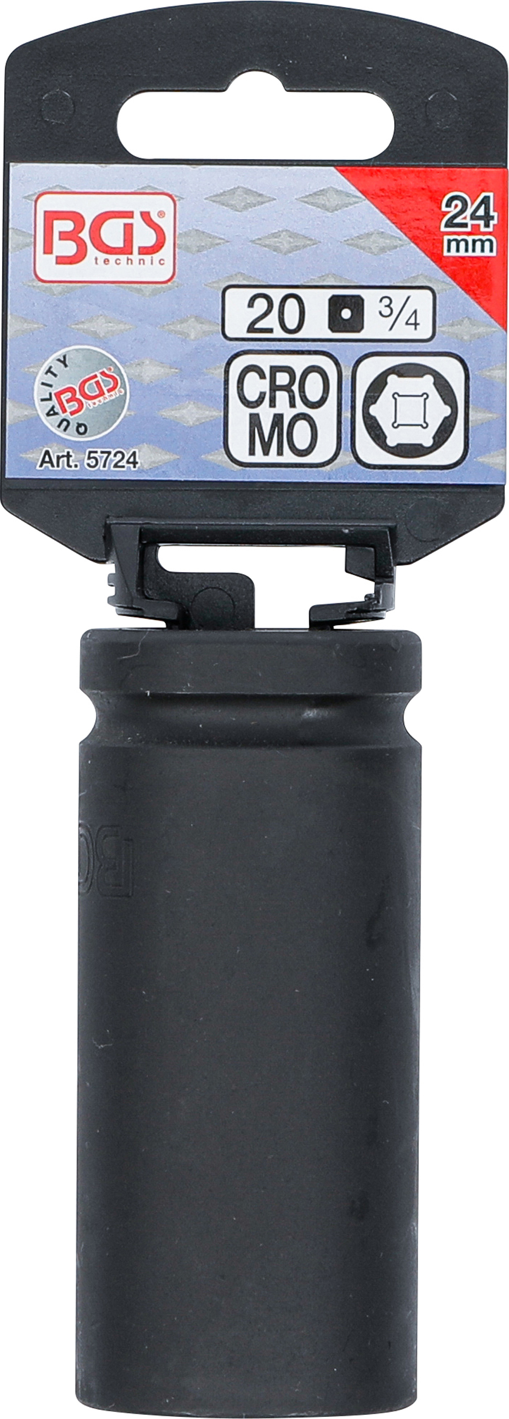 BGS Kraft-Steckschlüssel-Einsatz Sechskant, tief | Antrieb Innenvierkant 20 mm (3/4") | SW 24 mm