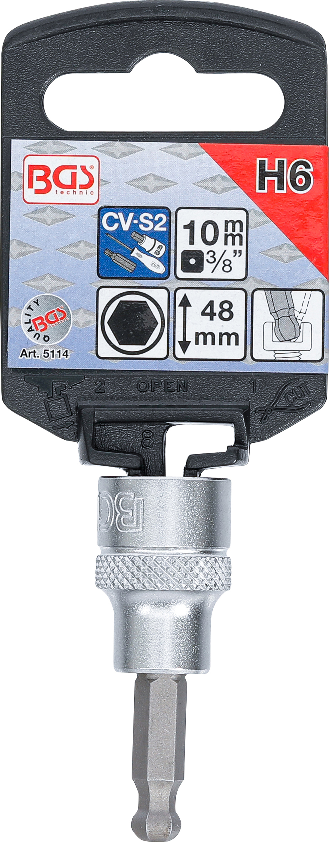 BGS Bit-Einsatz | Antrieb Innenvierkant 10 mm (3/8") | Innensechskant mit Kugelkopf 6 mm