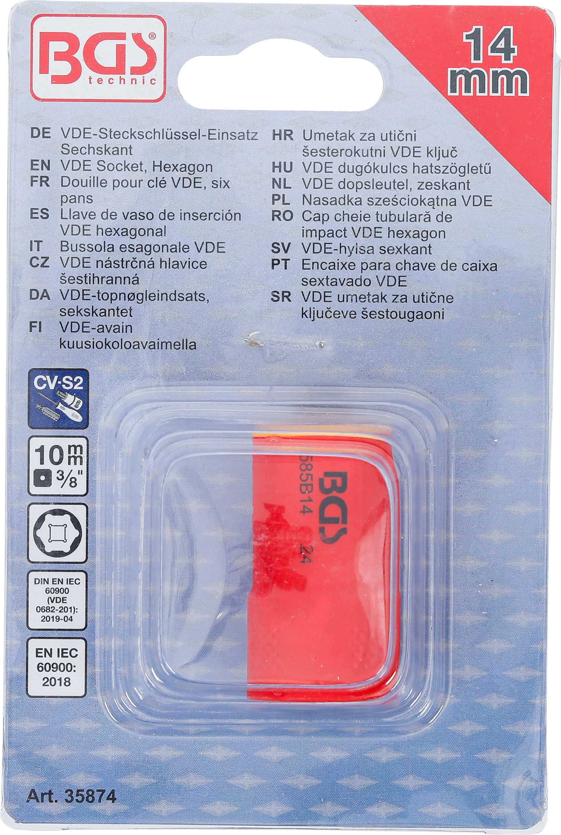 BGS VDE-Steckschlüssel-Einsatz Sechskant | Antrieb Innenvierkant 10 mm (3/8") | SW 14 mm