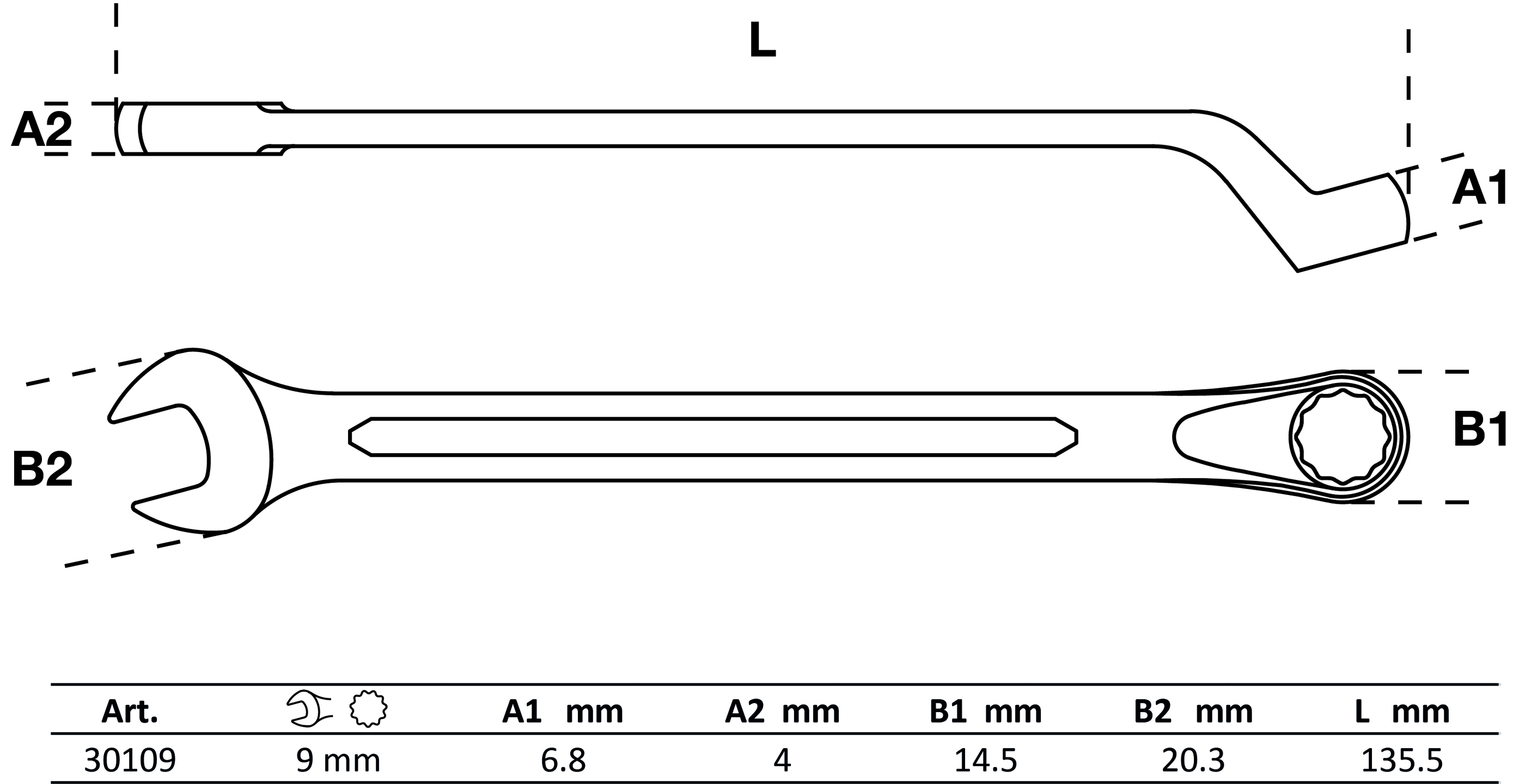 BGS Maul-Ringschlüssel, gekröpft | SW 9 mm