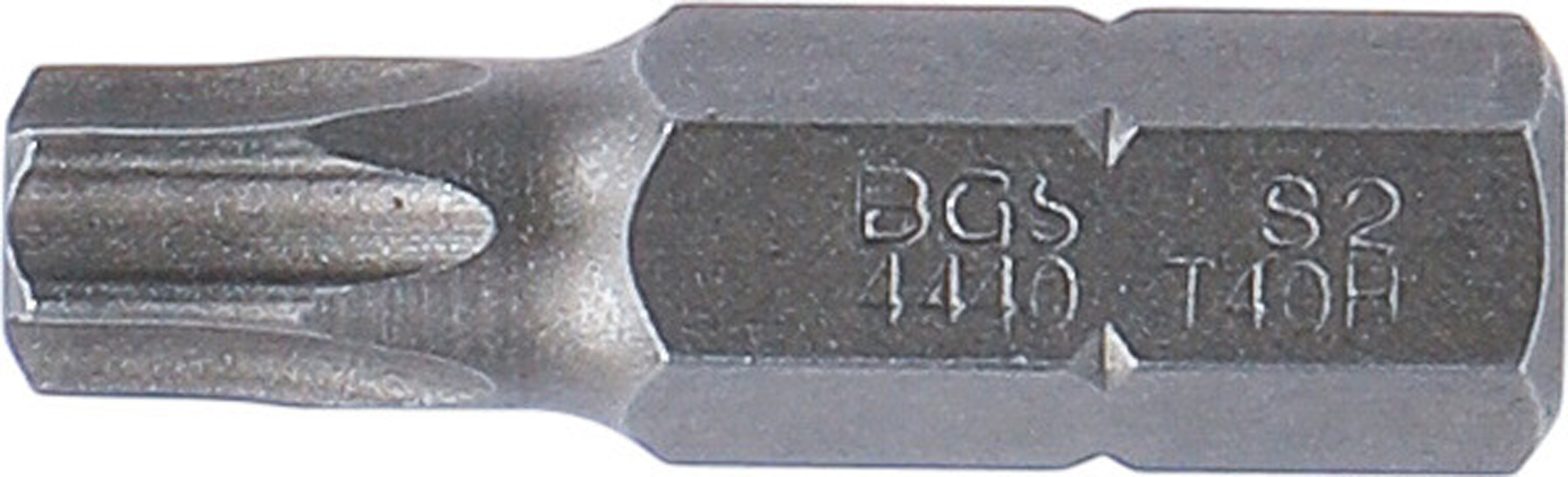BGS Bit | Länge 30 mm | Antrieb Außensechskant 8 mm (5/16") | T-Profil (für Torx) mit Bohrung T40