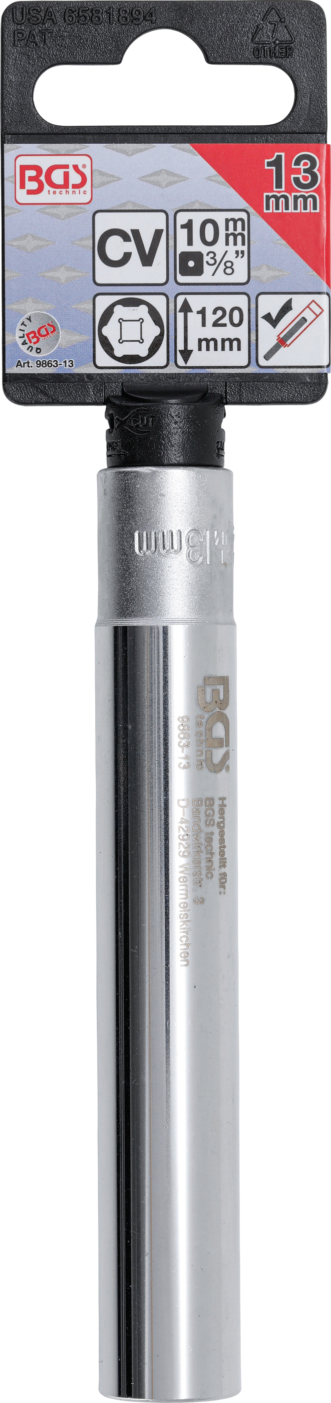 BGS Steckschlüssel-Einsatz Sechskant, extra tief | Antrieb Innenvierkant 10 mm (3/8") | 13 mm