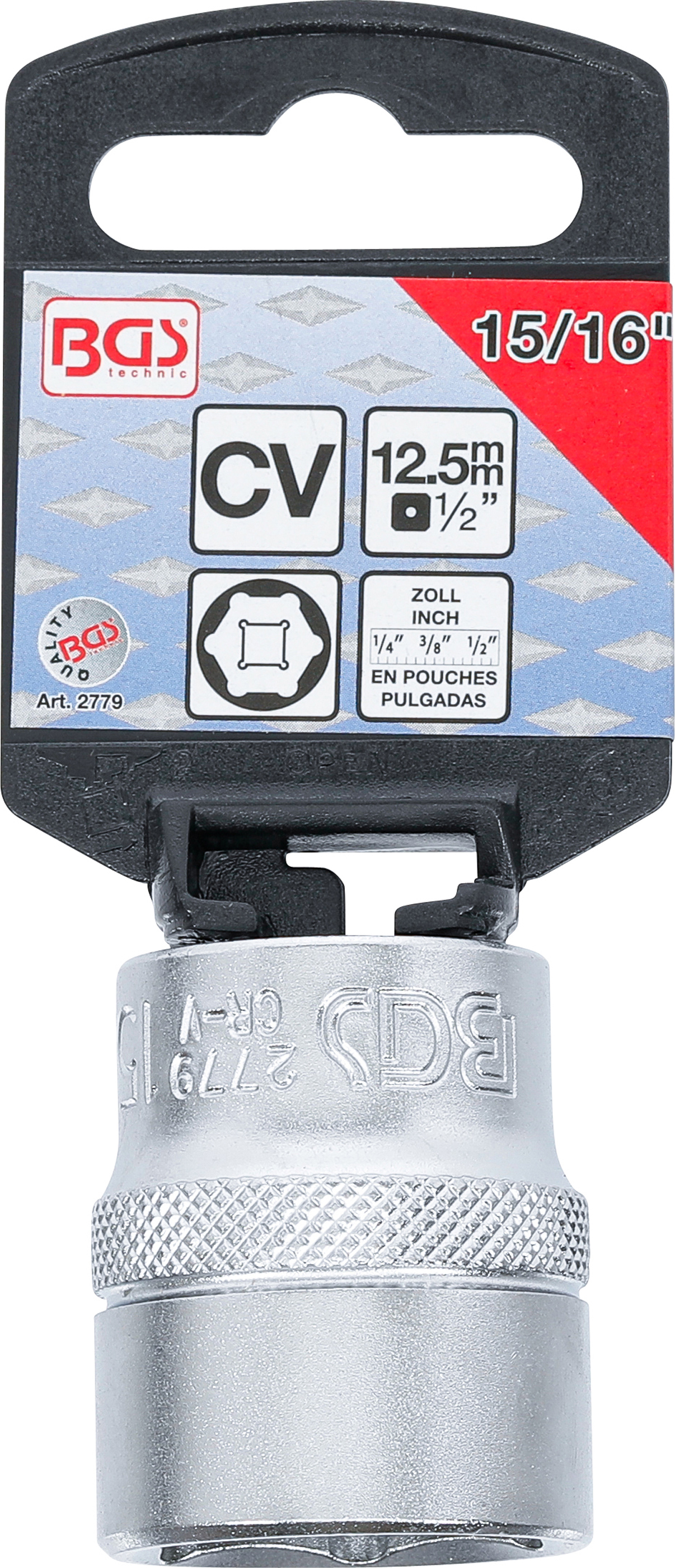 BGS Steckschlüssel-Einsatz Sechskant | Antrieb Innenvierkant 12,5 mm (1/2") | SW 15/16"