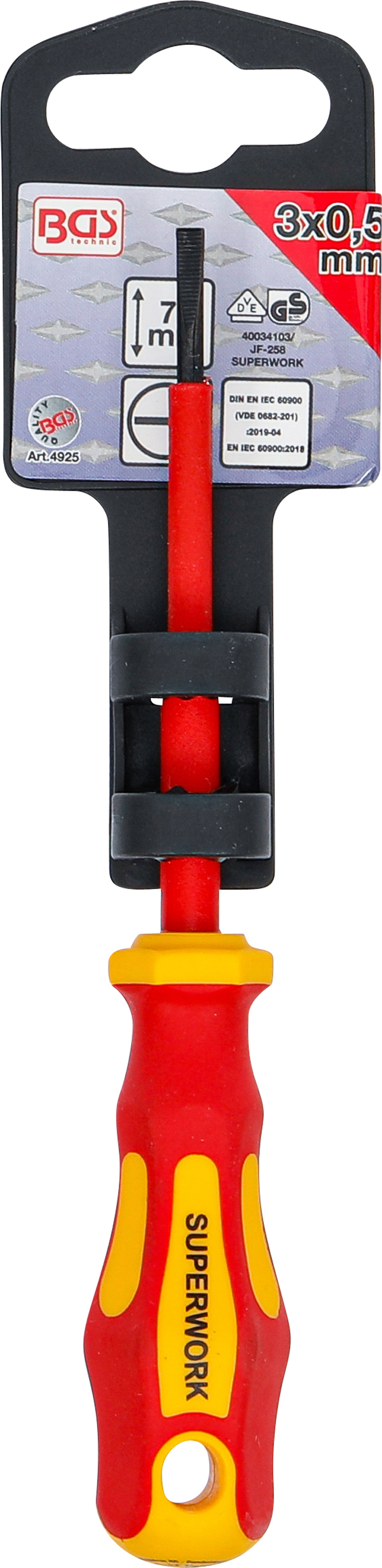 BGS VDE-Schraubendreher | Schlitz 3 mm | Klingenlänge 75 mm