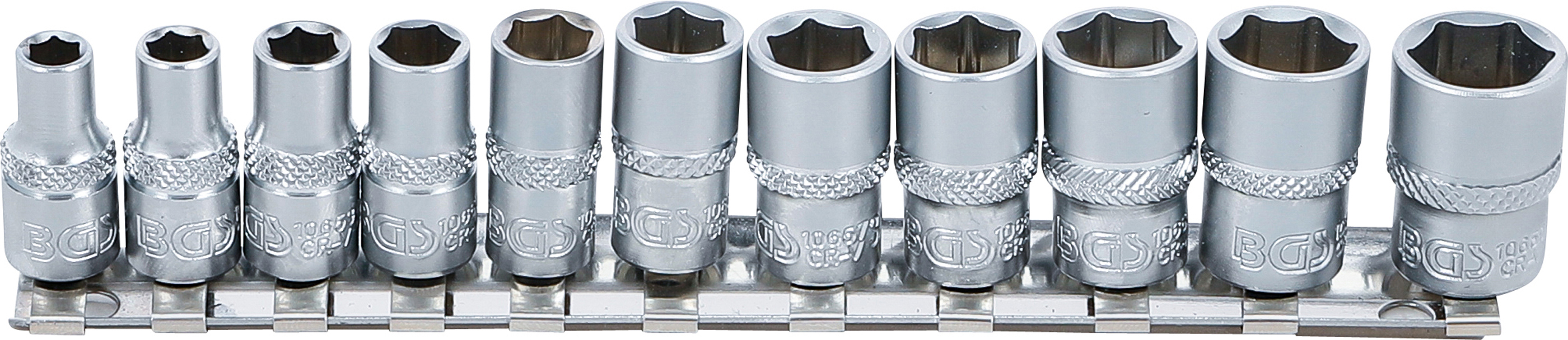 BGS Steckschlüssel-Einsatz-Satz Sechskant | Antrieb Innenvierkant 6,3 mm (1/4") | Zollgrößen | 11-tlg.