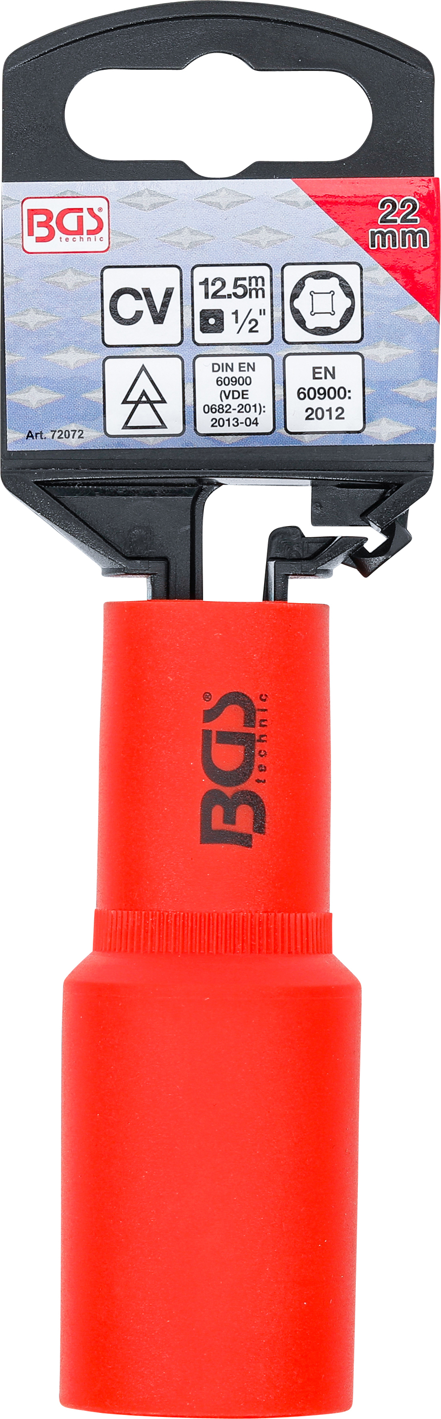 BGS VDE-Steckschlüssel-Einsatz Sechskant | Antrieb Innenvierkant 12,5 mm (1/2") | SW 22 mm