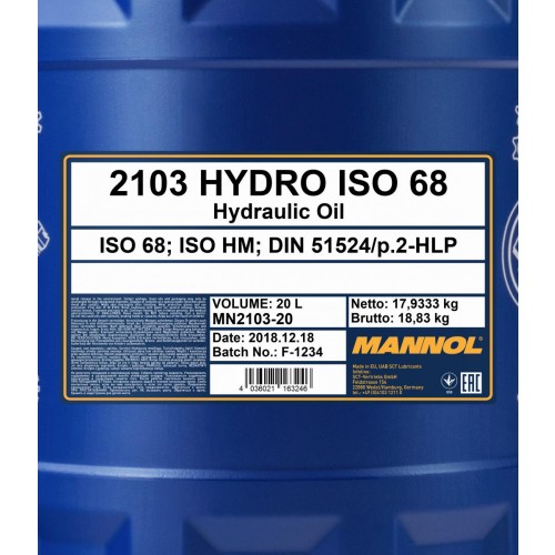 Mannol 2103 Hydro ISO 68 Hydrauliköl 20 Liter