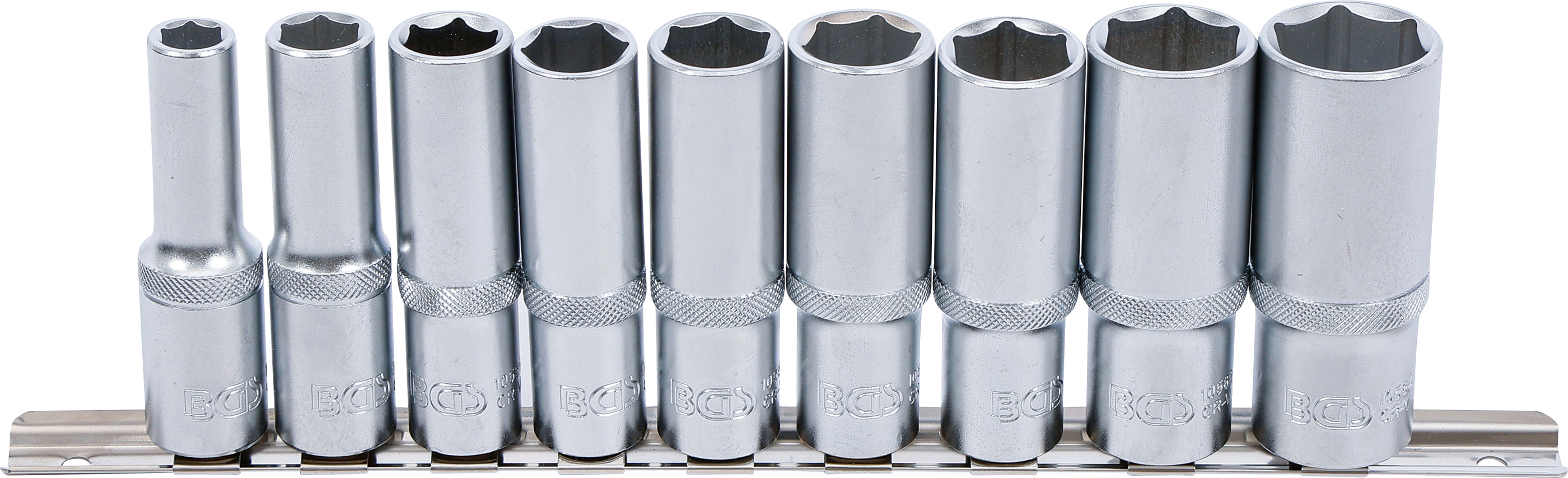 BGS Steckschlüssel-Einsatz-Satz Sechskant, tief | Antrieb Innenvierkant 12,5 mm (1/2") | SW 10 - 24 mm | 9-tlg.