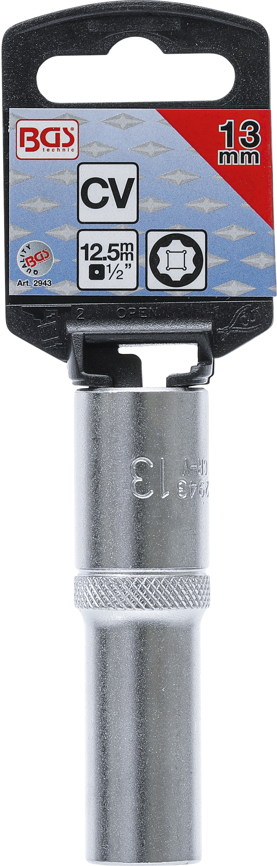 BGS Steckschlüssel-Einsatz Super Lock, tief | Antrieb Innenvierkant 12,5 mm (1/2") | SW 13 mm