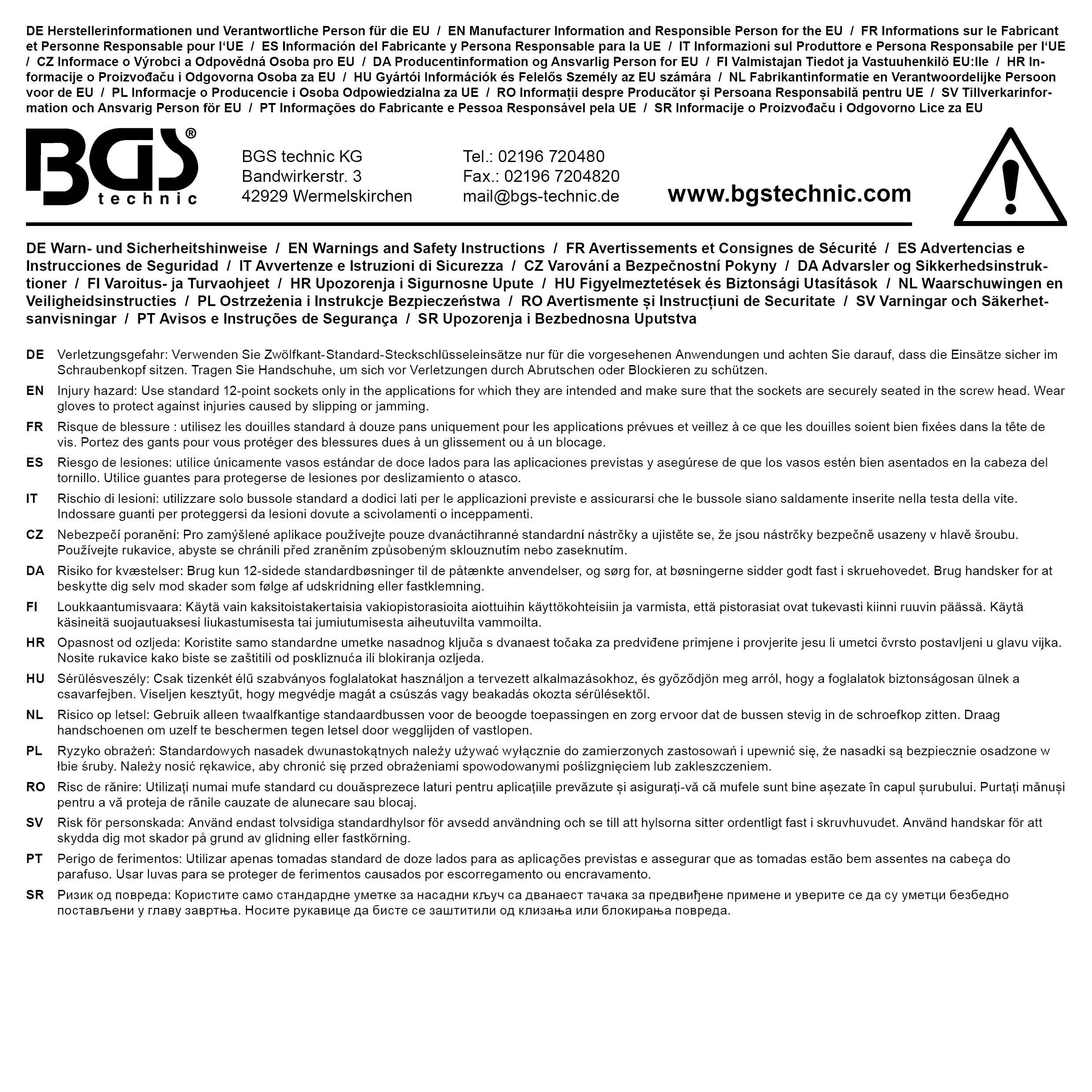 BGS Steckschlüssel-Einsatz Zwölfkant | Antrieb Innenvierkant 20 mm (3/4") | SW 24 mm