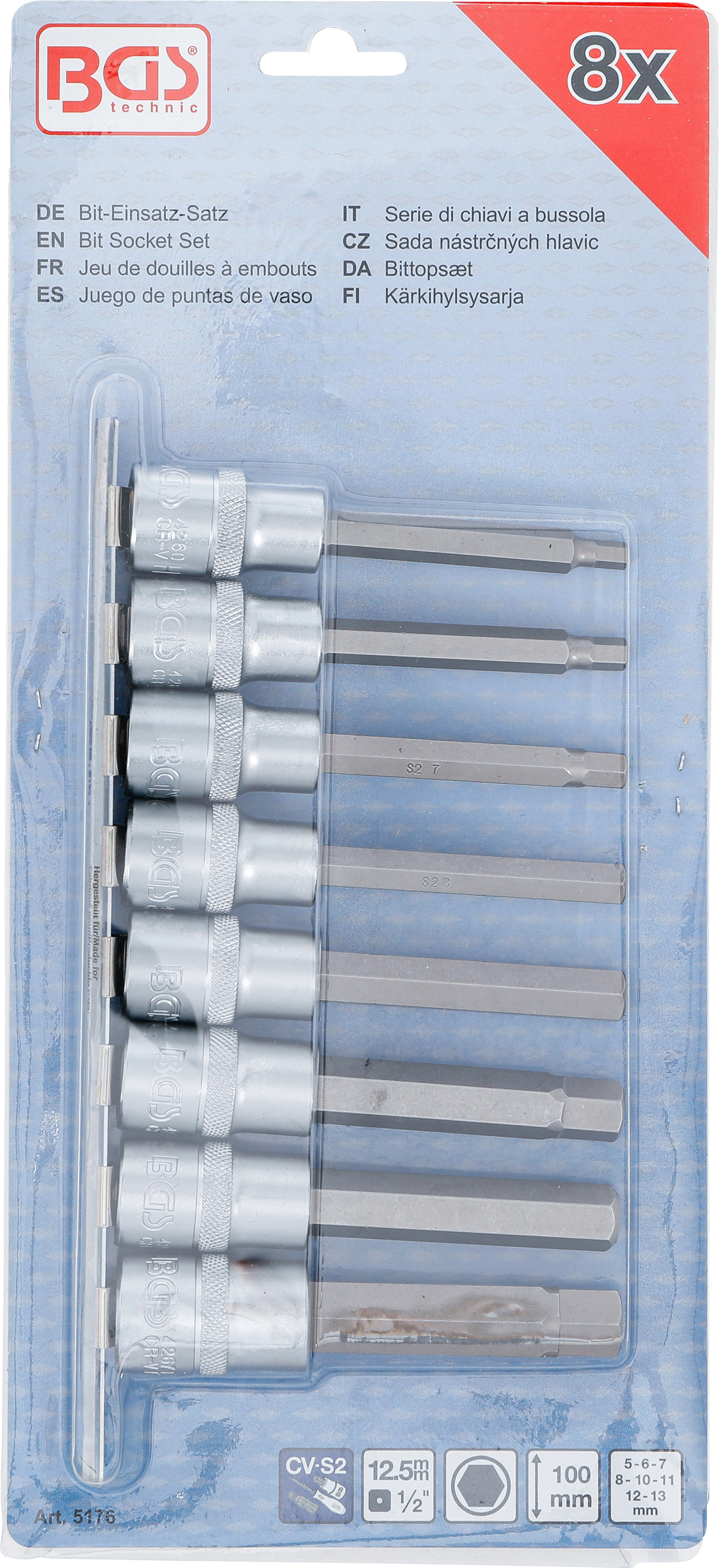 BGS Bit-Einsatz-Satz | Antrieb Innenvierkant 12,5 mm (1/2") | Innensechskant 5 - 13 mm | 8-tlg.