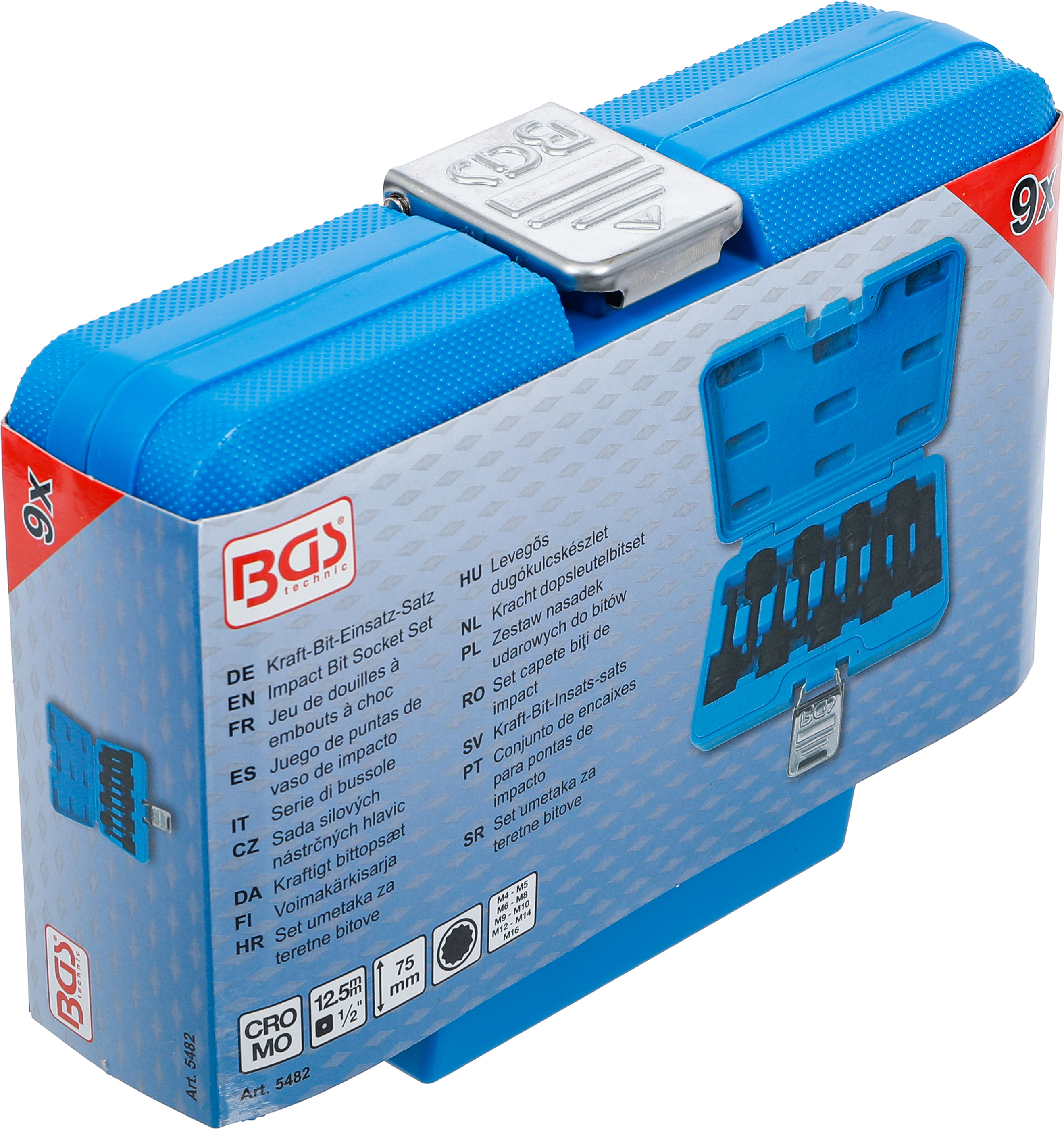 BGS Kraft-Bit-Einsatz-Satz | Antrieb Innenvierkant 12,5 mm (1/2") | Innenvielzahn (für XZN) M4 - M16 | 9-tlg.