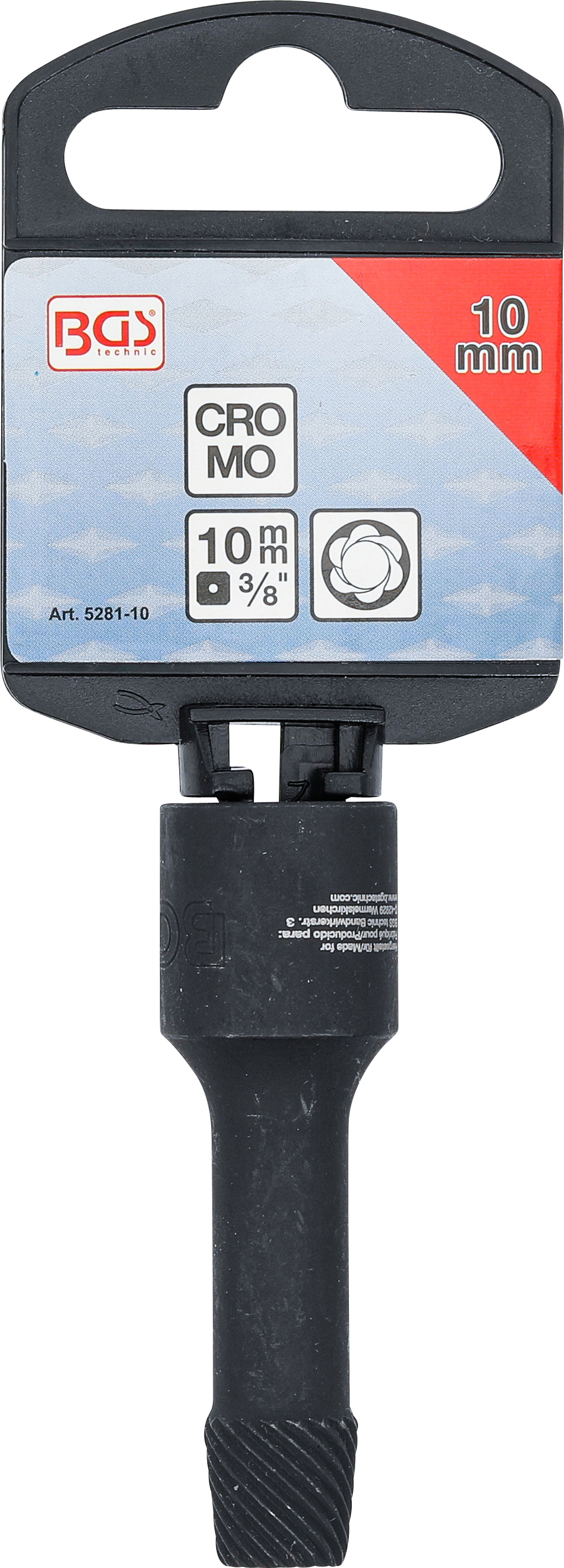 BGS Spiral-Profil-Steckschlüssel-Einsatz / Schraubenausdreher | Antrieb Innenvierkant 10 mm (3/8") | 10 mm