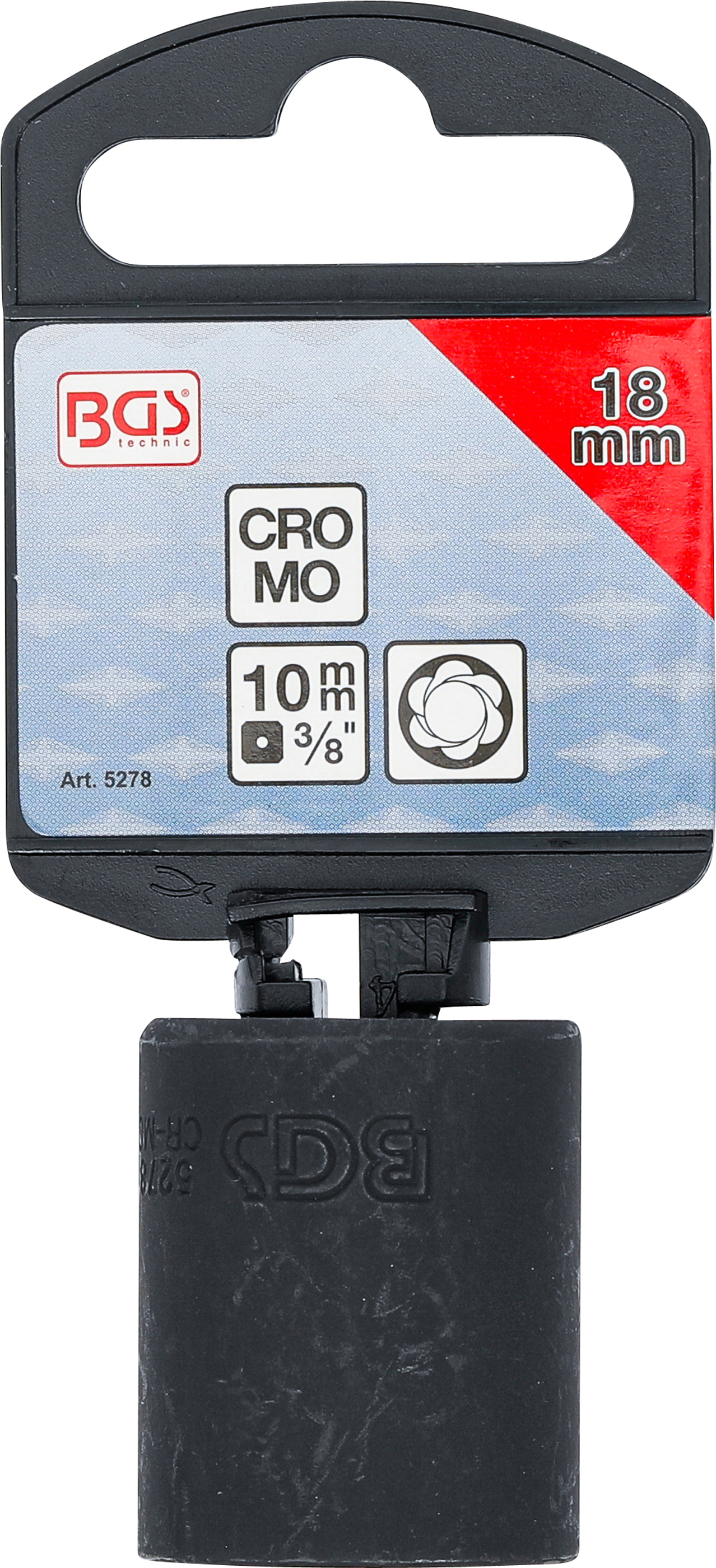 BGS Spiral-Profil-Steckschlüssel-Einsatz / Schraubenausdreher | Antrieb Innenvierkant 10 mm (3/8") | SW 18 mm